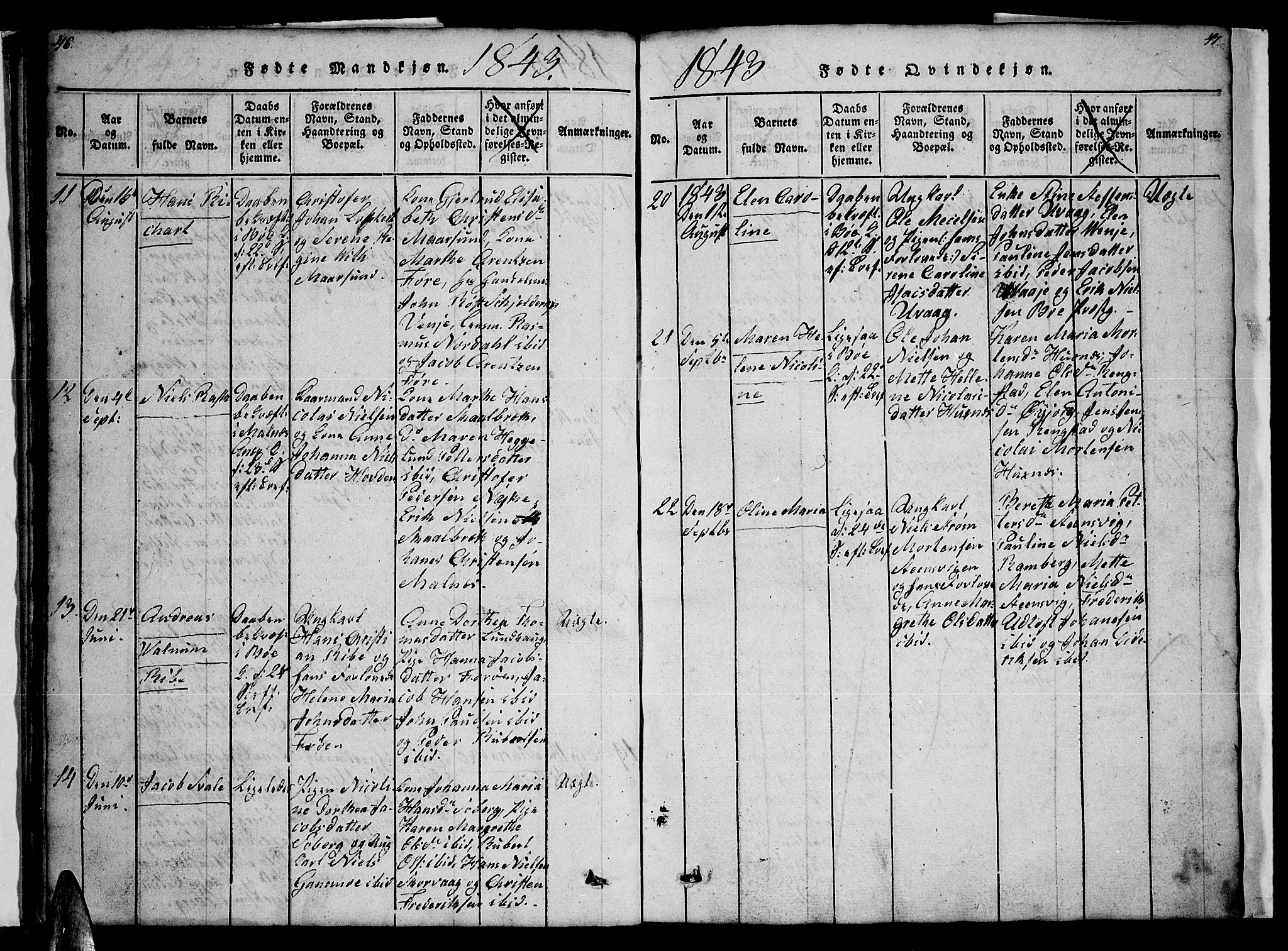 Ministerialprotokoller, klokkerbøker og fødselsregistre - Nordland, AV/SAT-A-1459/891/L1312: Parish register (copy) no. 891C01, 1820-1856, p. 46-47
