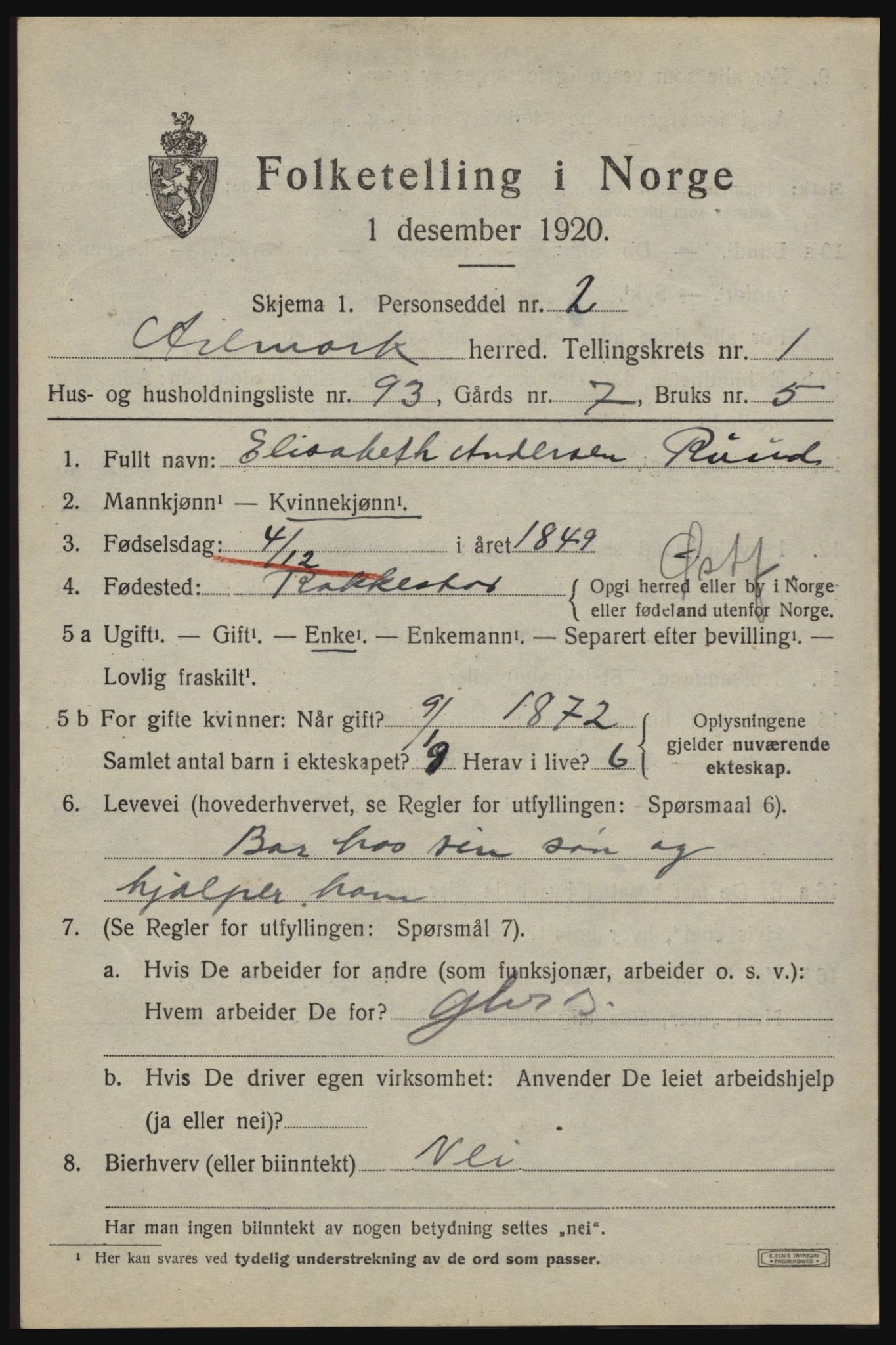 SAO, 1920 census for Aremark, 1920, p. 1597