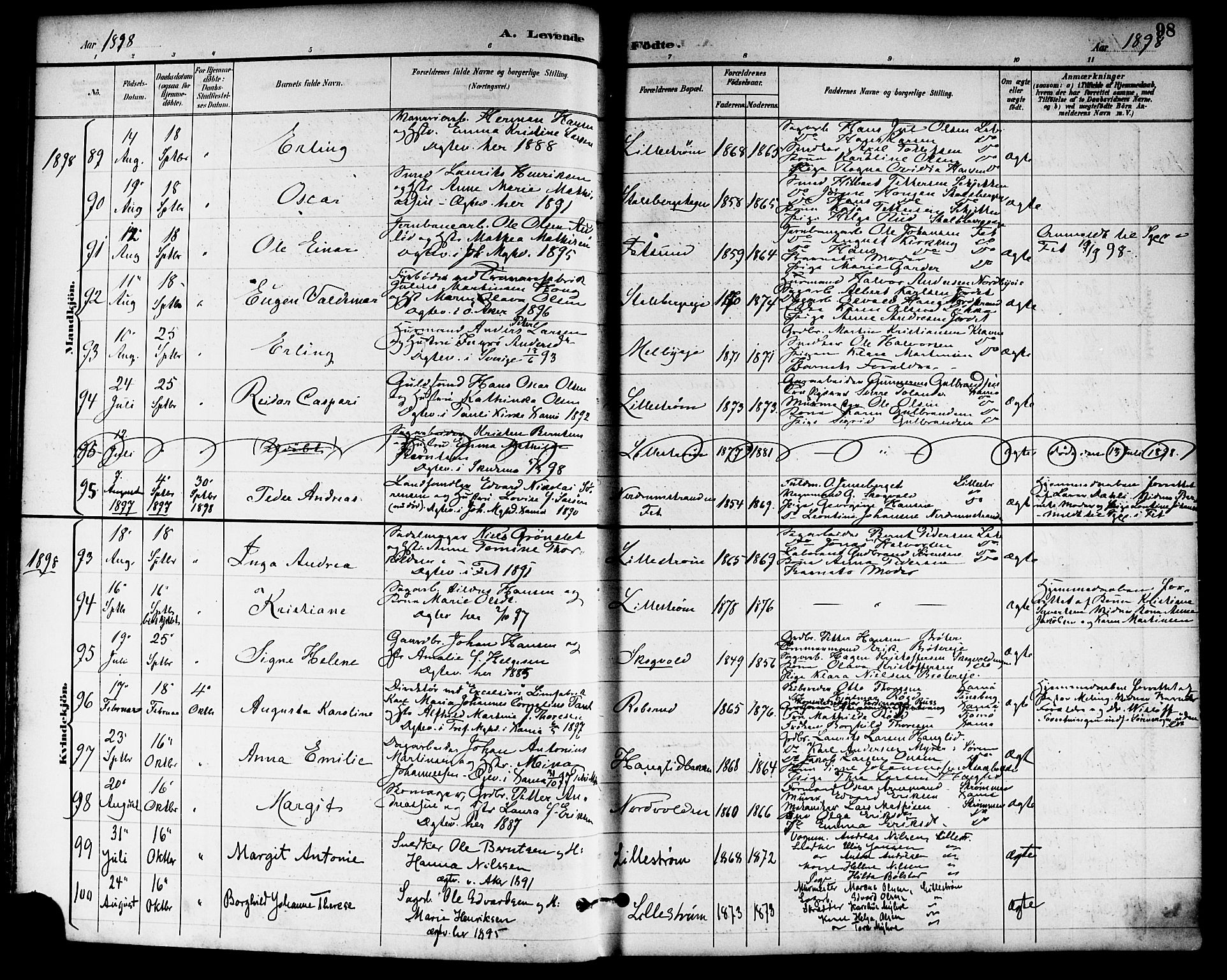 Skedsmo prestekontor Kirkebøker, SAO/A-10033a/F/Fa/L0014: Parish register (official) no. I 14, 1892-1901, p. 98