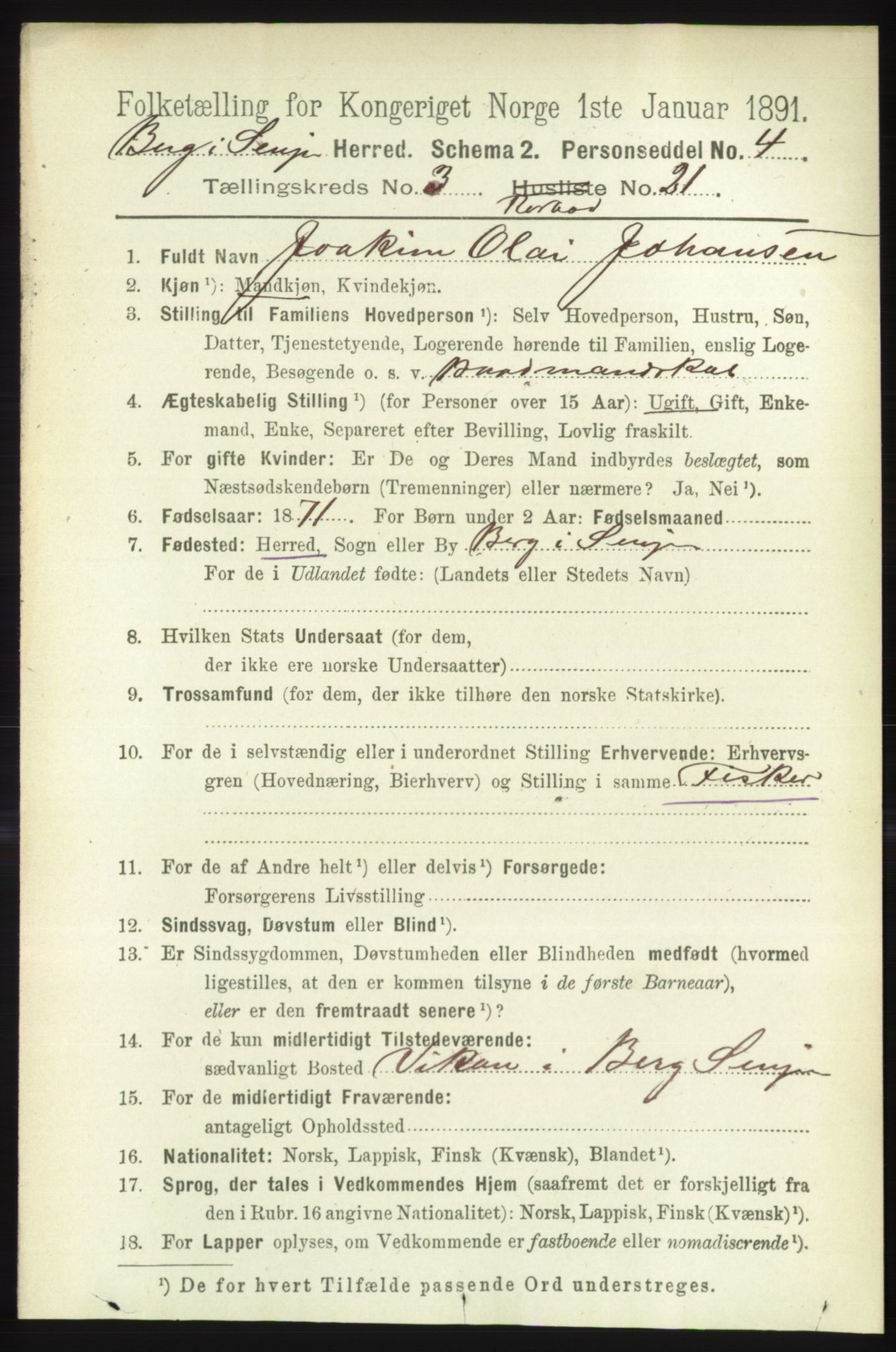 RA, 1891 census for 1929 Berg, 1891, p. 1506