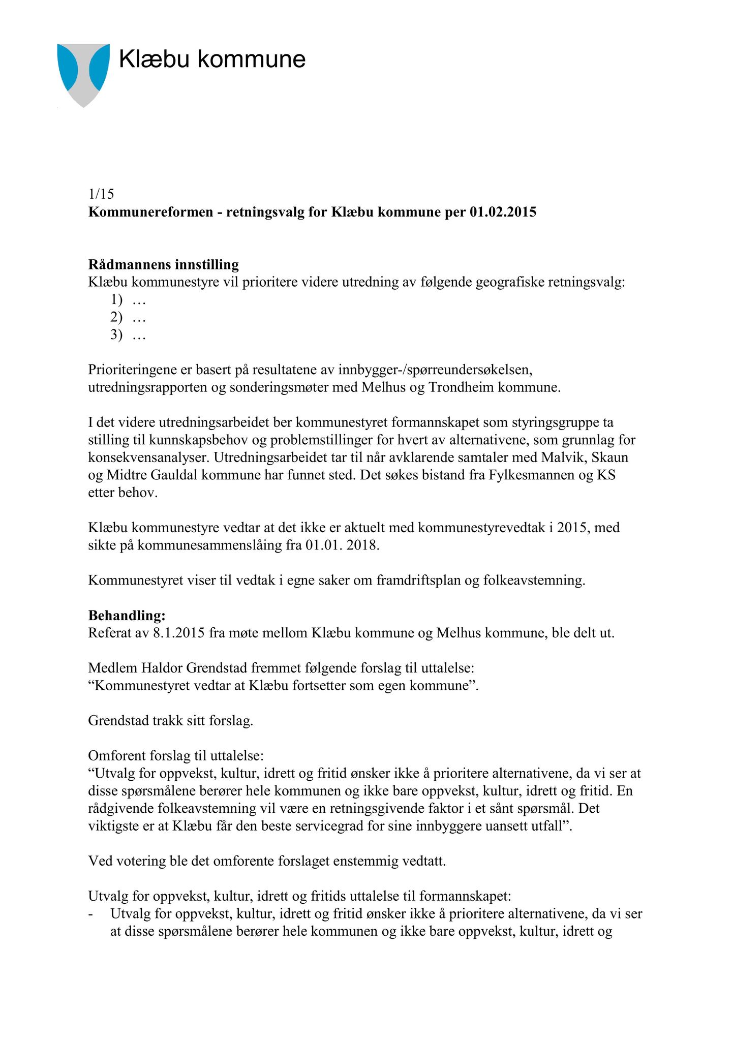 Klæbu Kommune, TRKO/KK/04-UO/L006: Utvalg for oppvekst - Møtedokumenter, 2015, p. 121