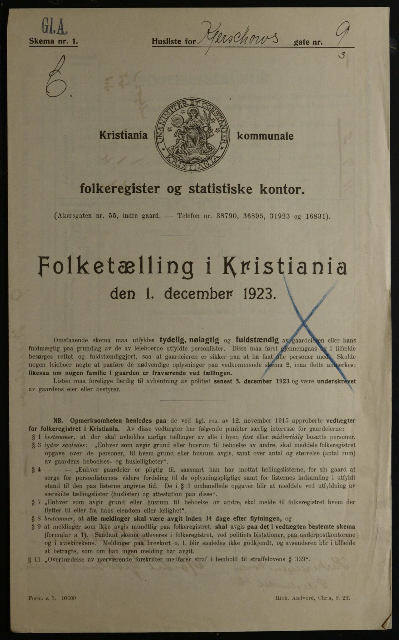 OBA, Municipal Census 1923 for Kristiania, 1923, p. 55283