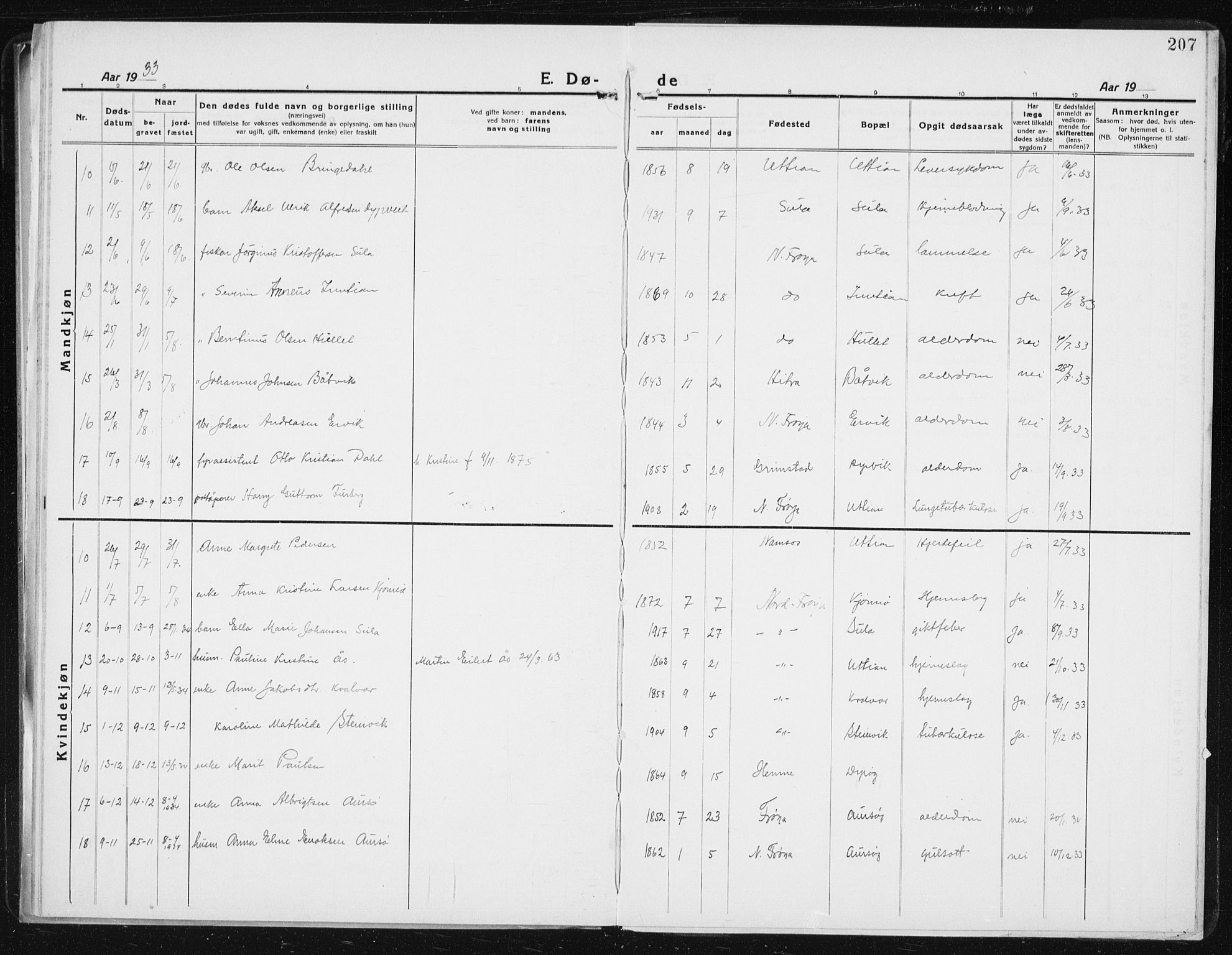 Ministerialprotokoller, klokkerbøker og fødselsregistre - Sør-Trøndelag, SAT/A-1456/640/L0589: Parish register (copy) no. 640C06, 1922-1934, p. 207