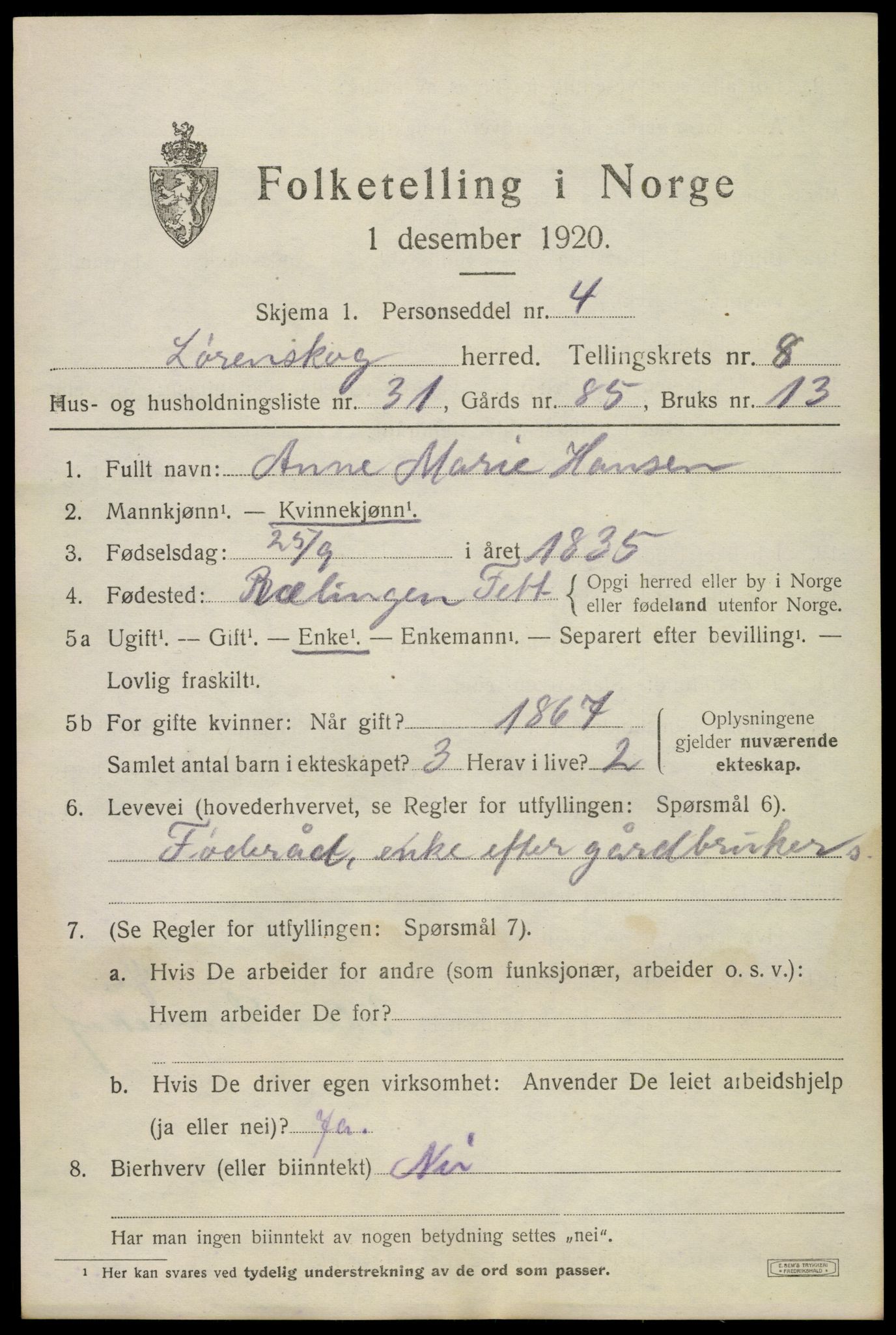 SAO, 1920 census for Lørenskog, 1920, p. 6630