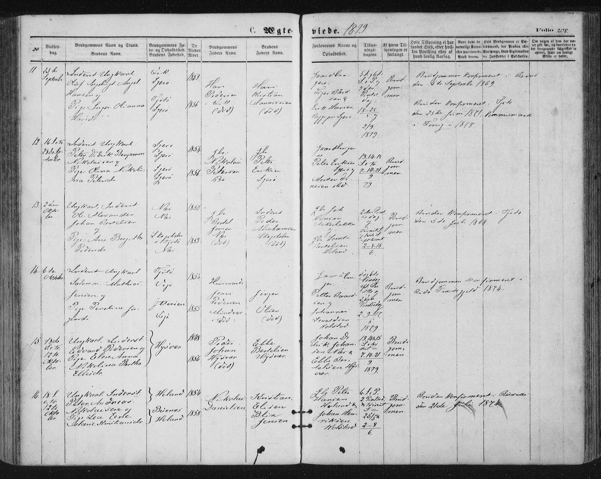 Ministerialprotokoller, klokkerbøker og fødselsregistre - Nordland, SAT/A-1459/816/L0241: Parish register (official) no. 816A07, 1870-1885, p. 208