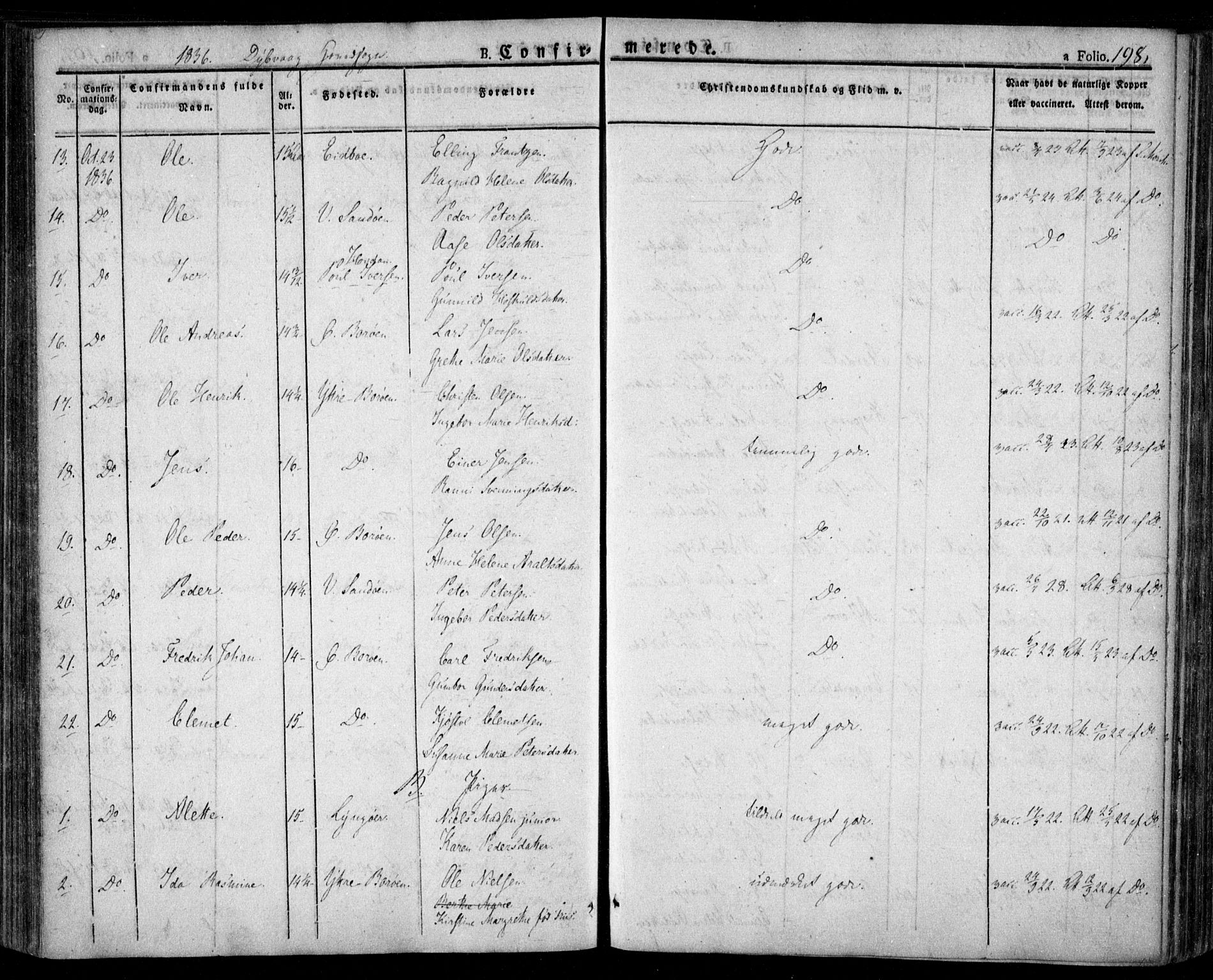 Dypvåg sokneprestkontor, SAK/1111-0007/F/Fa/Faa/L0004: Parish register (official) no. A 4, 1824-1840, p. 198