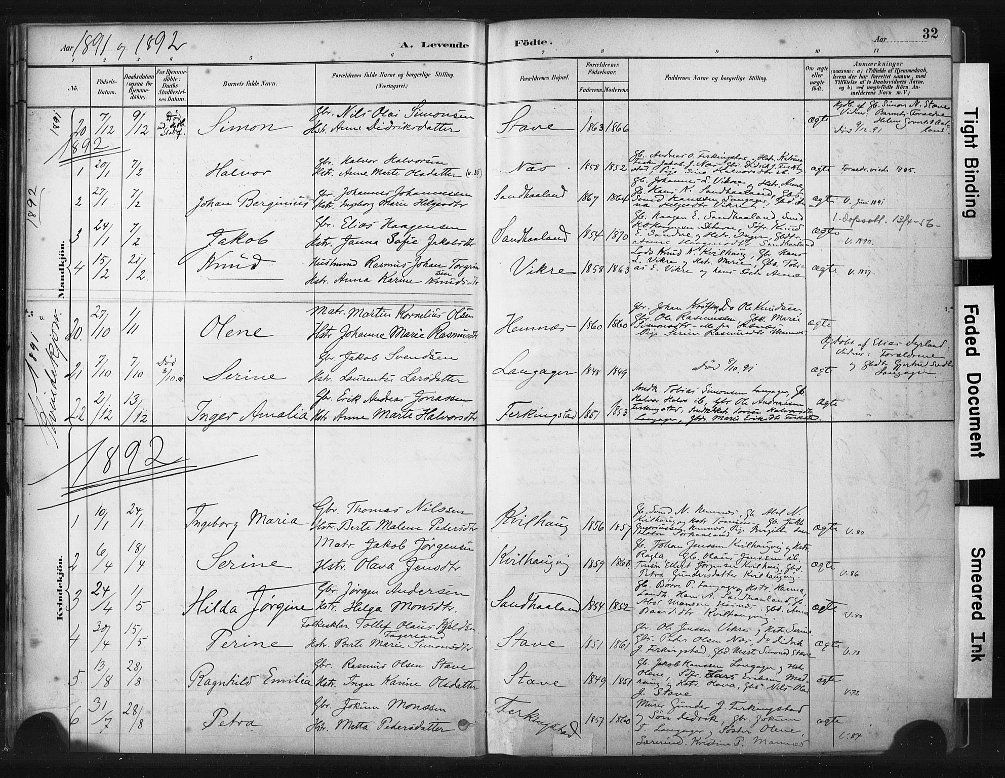 Skudenes sokneprestkontor, SAST/A -101849/H/Ha/Haa/L0010: Parish register (official) no. A 7, 1882-1912, p. 32