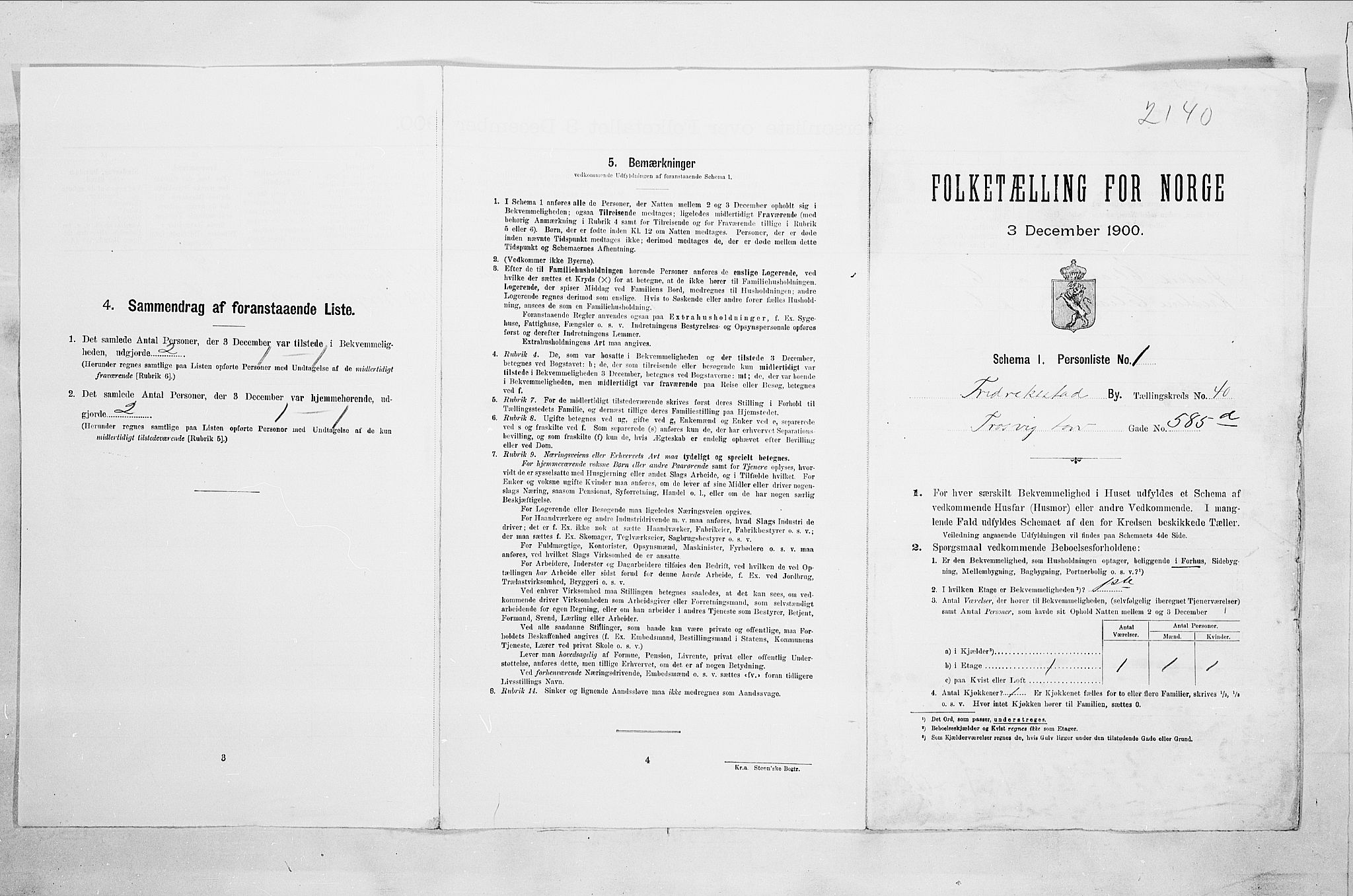 SAO, 1900 census for Fredrikstad, 1900