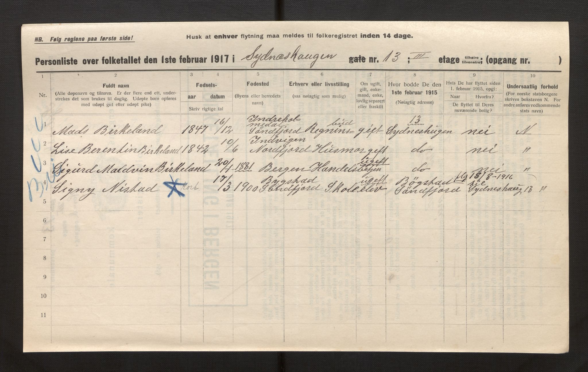 SAB, Municipal Census 1917 for Bergen, 1917, p. 40267