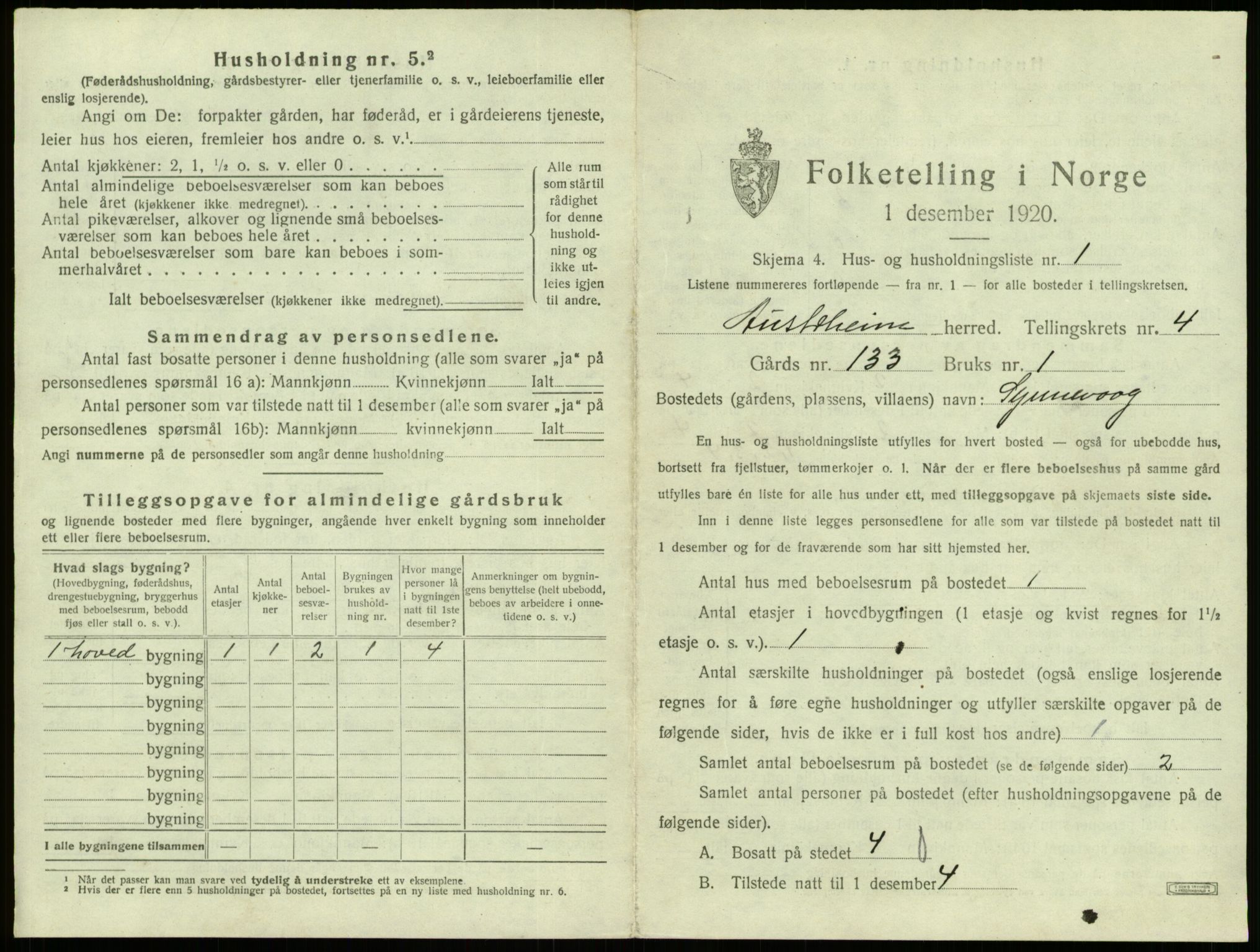 SAB, 1920 census for Austrheim, 1920, p. 194