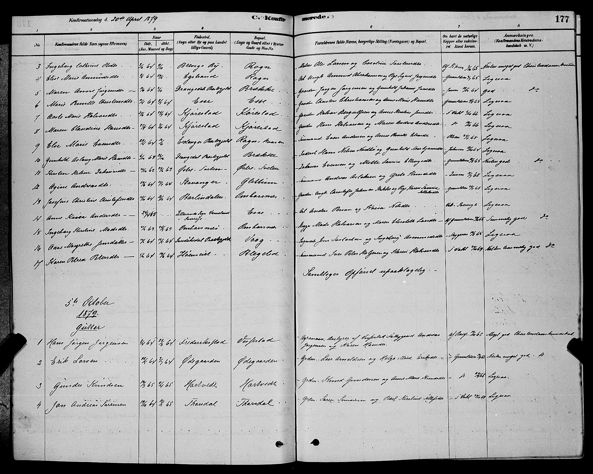 Bamble kirkebøker, AV/SAKO-A-253/G/Ga/L0008: Parish register (copy) no. I 8, 1878-1888, p. 177