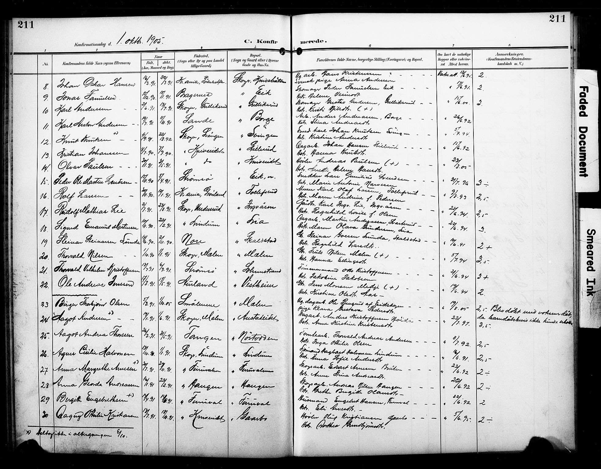 Skoger kirkebøker, SAKO/A-59/G/Ga/L0003: Parish register (copy) no. I 3, 1900-1927, p. 211