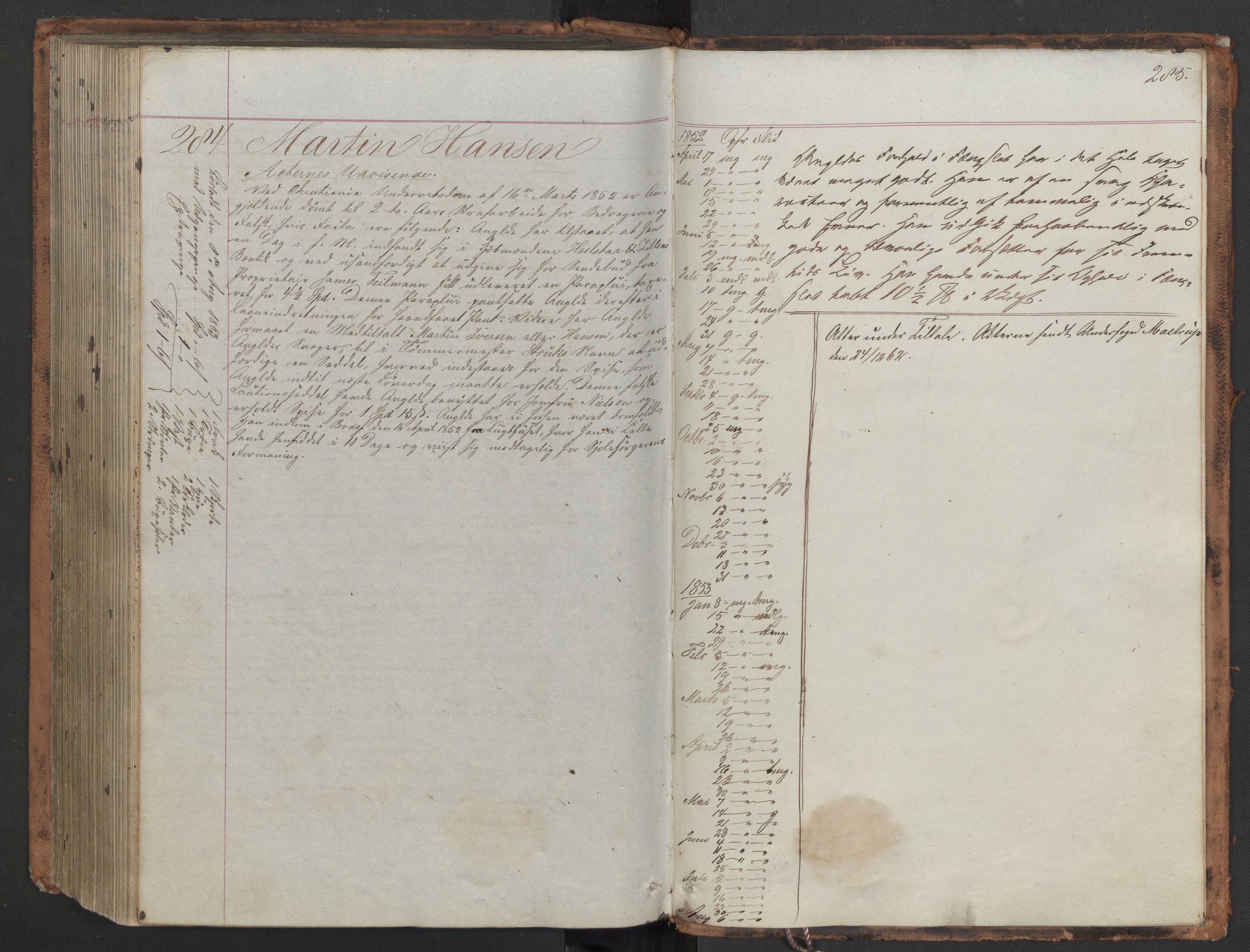 Botsfengslet, AV/RA-S-1539/D/Db/Dbb/L0001: 1a - 284a, 1851-1852, p. 285