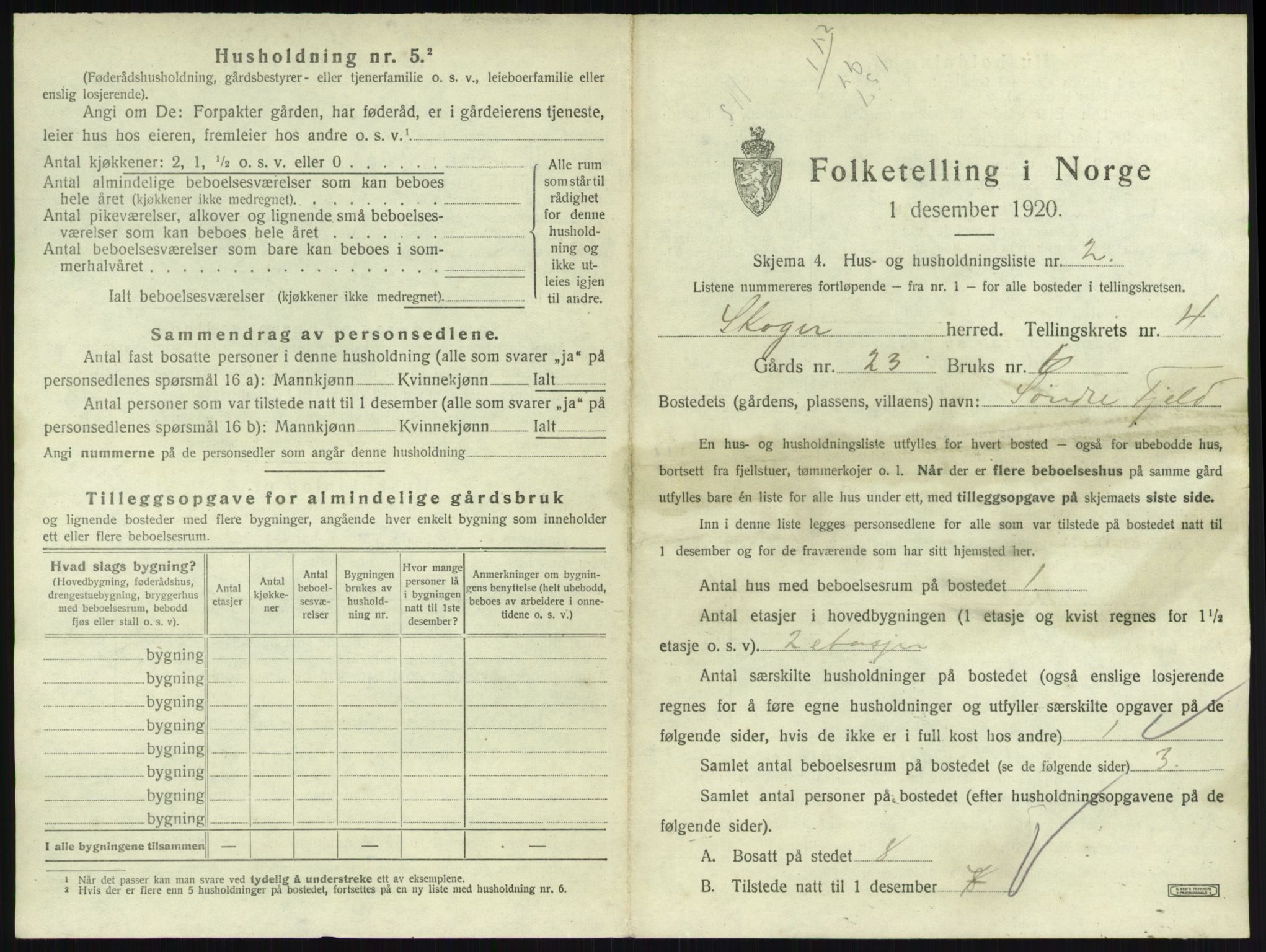 SAKO, 1920 census for Skoger, 1920, p. 884