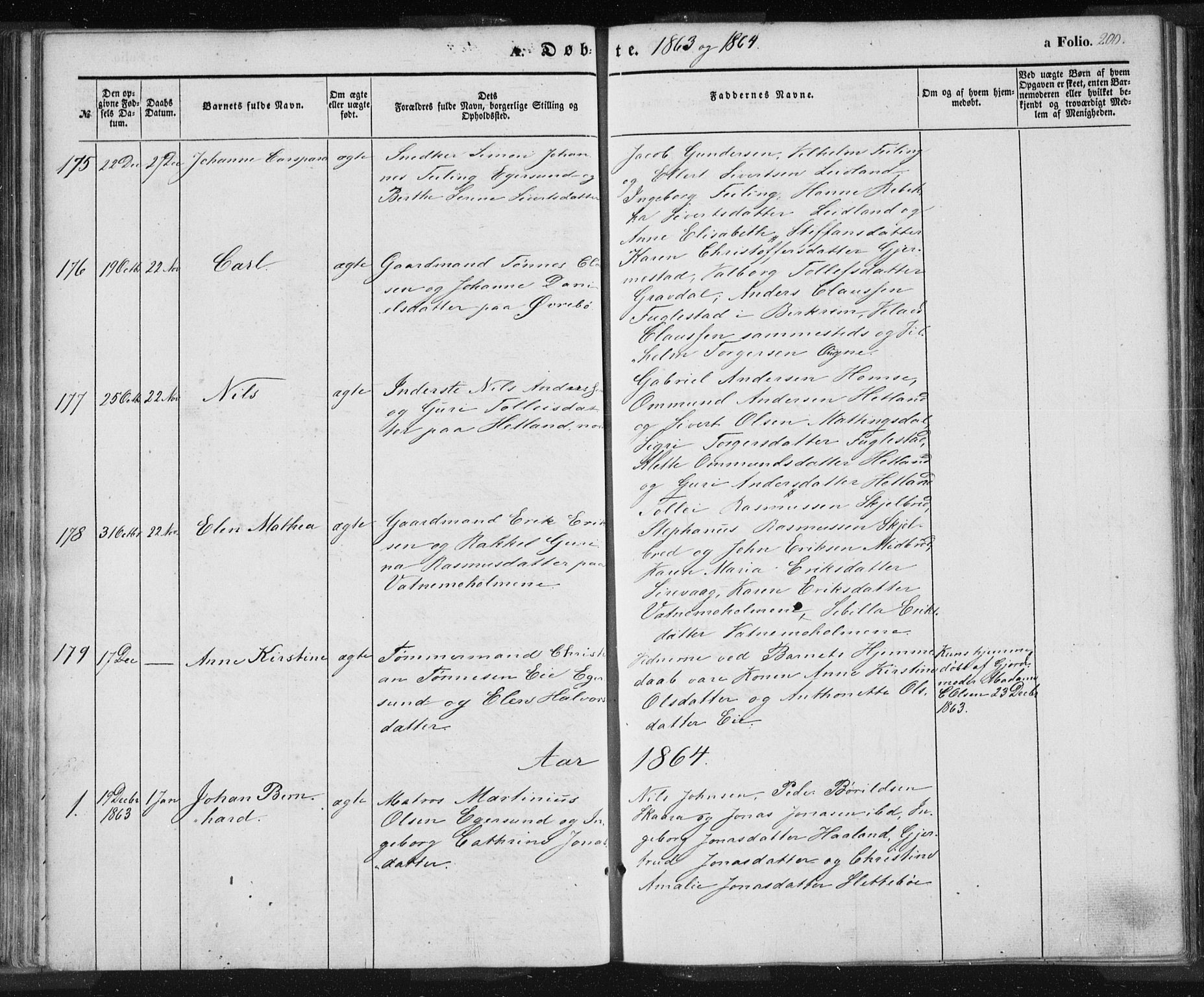 Eigersund sokneprestkontor, SAST/A-101807/S08/L0012: Parish register (official) no. A 12.1, 1850-1865, p. 200