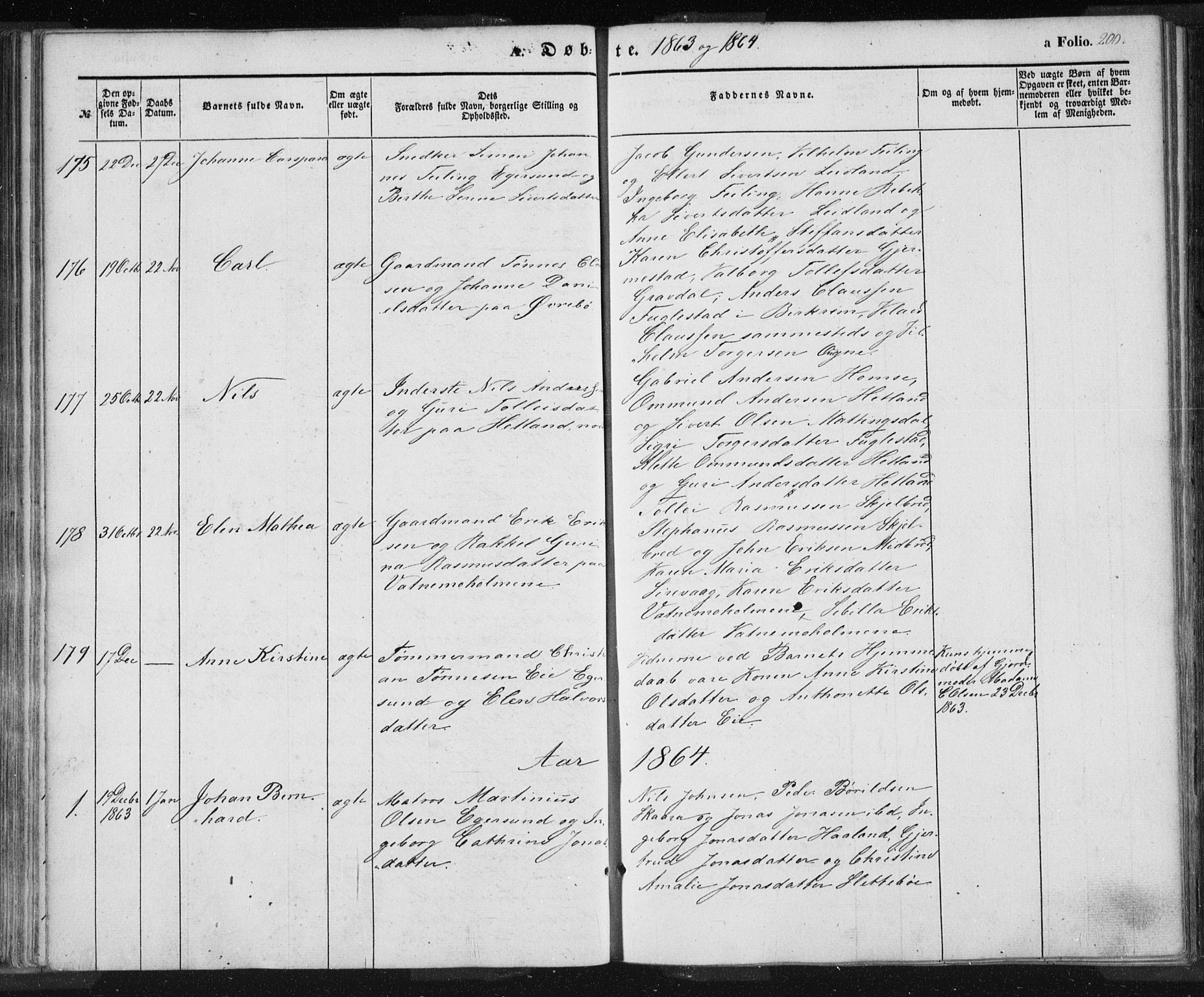 Eigersund sokneprestkontor, AV/SAST-A-101807/001/30/30BA/L0012: Parish register (official) no. A 12.1, 1850-1865, p. 200