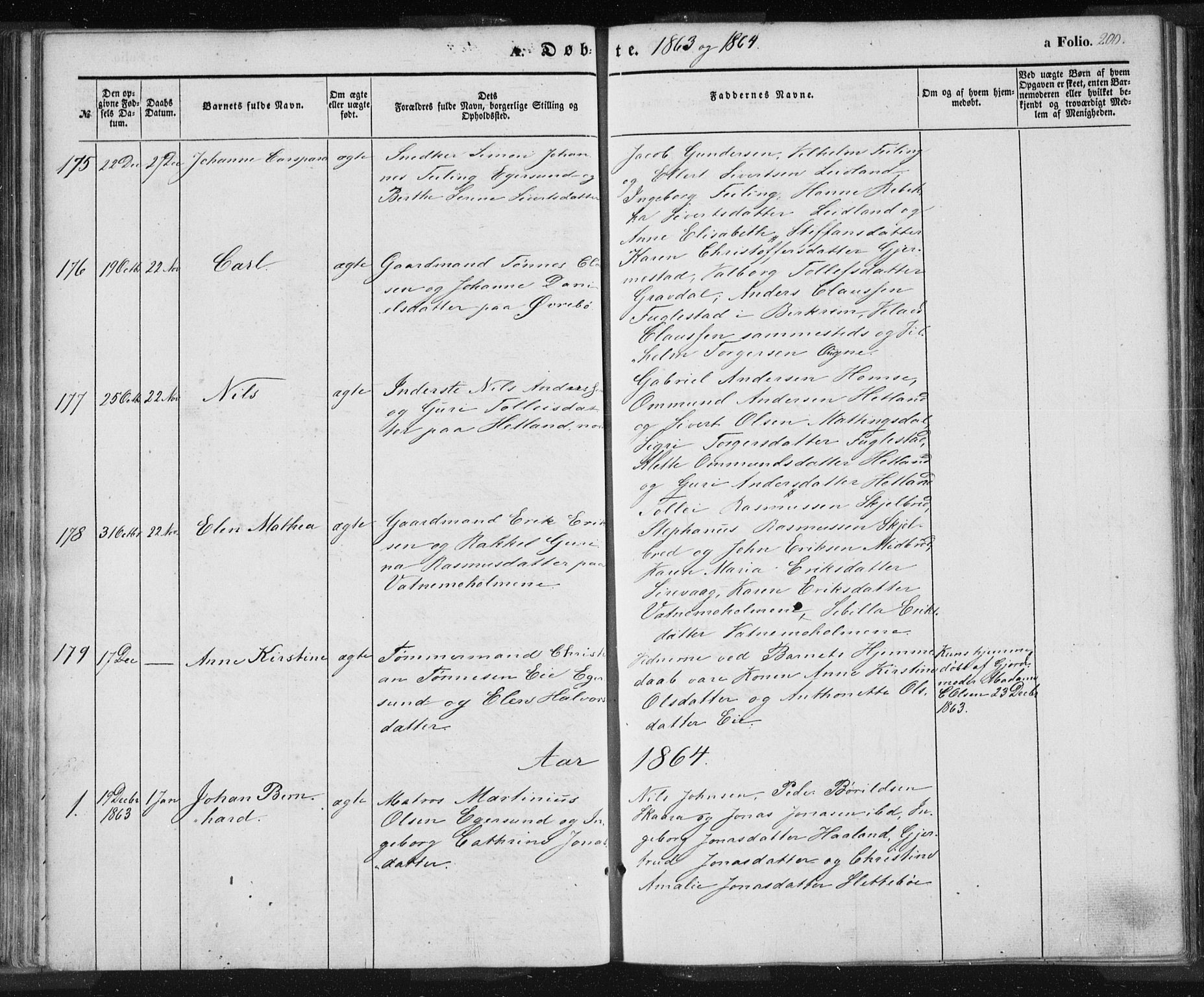 Eigersund sokneprestkontor, AV/SAST-A-101807/S08/L0012: Parish register (official) no. A 12.1, 1850-1865, p. 200