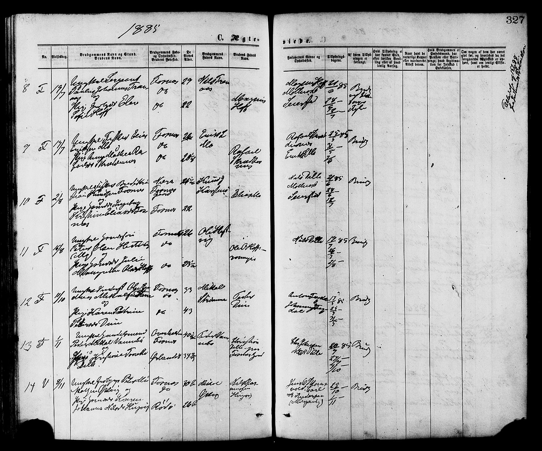 Ministerialprotokoller, klokkerbøker og fødselsregistre - Nord-Trøndelag, SAT/A-1458/773/L0616: Parish register (official) no. 773A07, 1870-1887, p. 327
