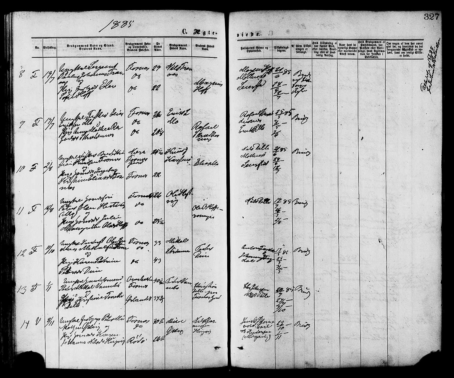 Ministerialprotokoller, klokkerbøker og fødselsregistre - Nord-Trøndelag, AV/SAT-A-1458/773/L0616: Parish register (official) no. 773A07, 1870-1887, p. 327