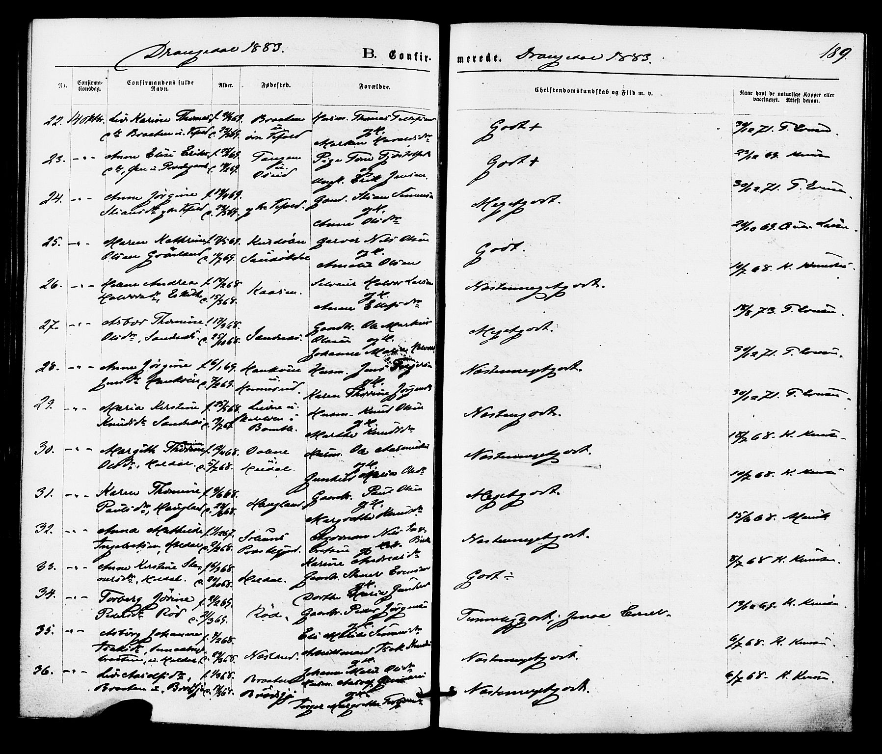 Drangedal kirkebøker, SAKO/A-258/F/Fa/L0009: Parish register (official) no. 9 /1, 1872-1884, p. 189