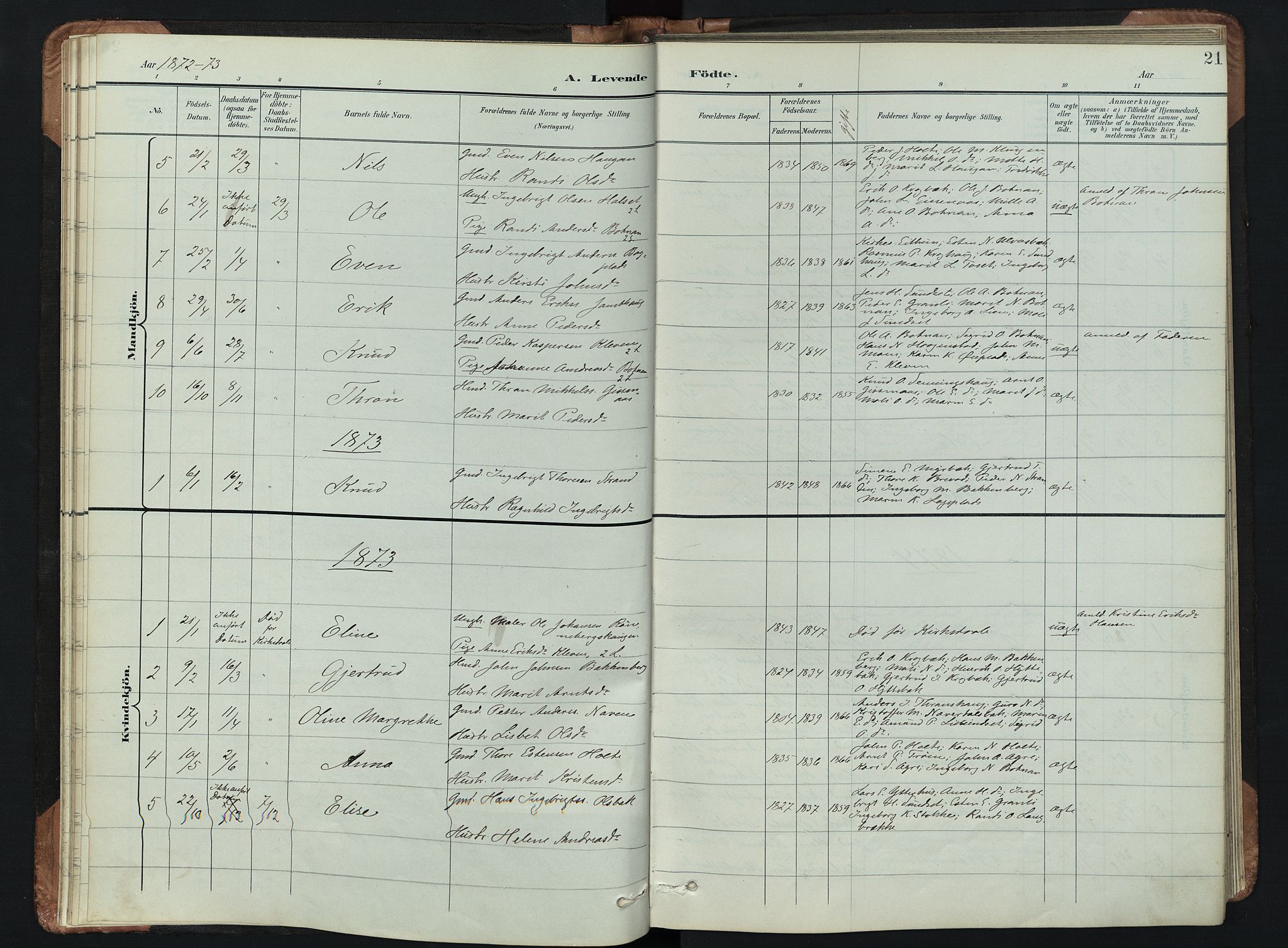 Kvikne prestekontor, SAH/PREST-064/H/Ha/Hab/L0002: Parish register (copy) no. 2, 1859-1901, p. 21