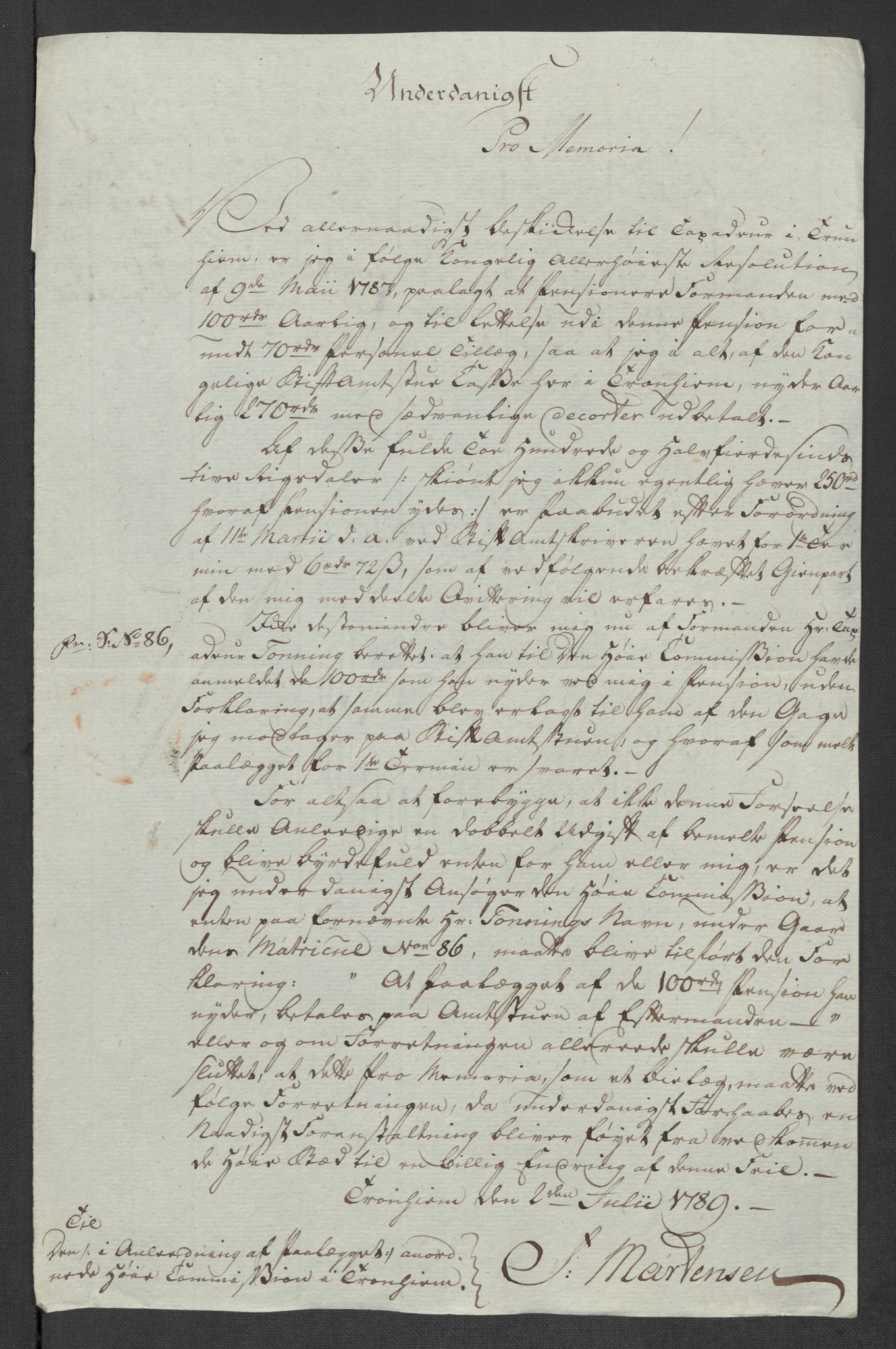 Rentekammeret inntil 1814, Reviderte regnskaper, Mindre regnskaper, AV/RA-EA-4068/Rf/Rfe/L0052:  Trondheim, 1789, p. 272