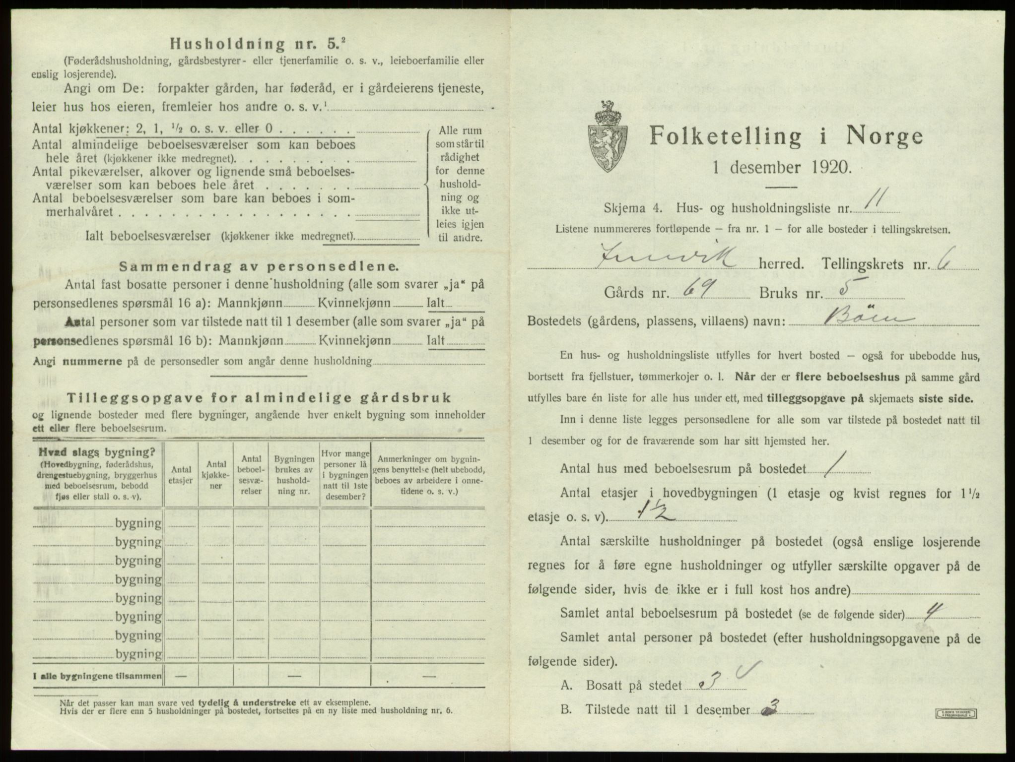 SAB, 1920 census for Innvik, 1920, p. 388