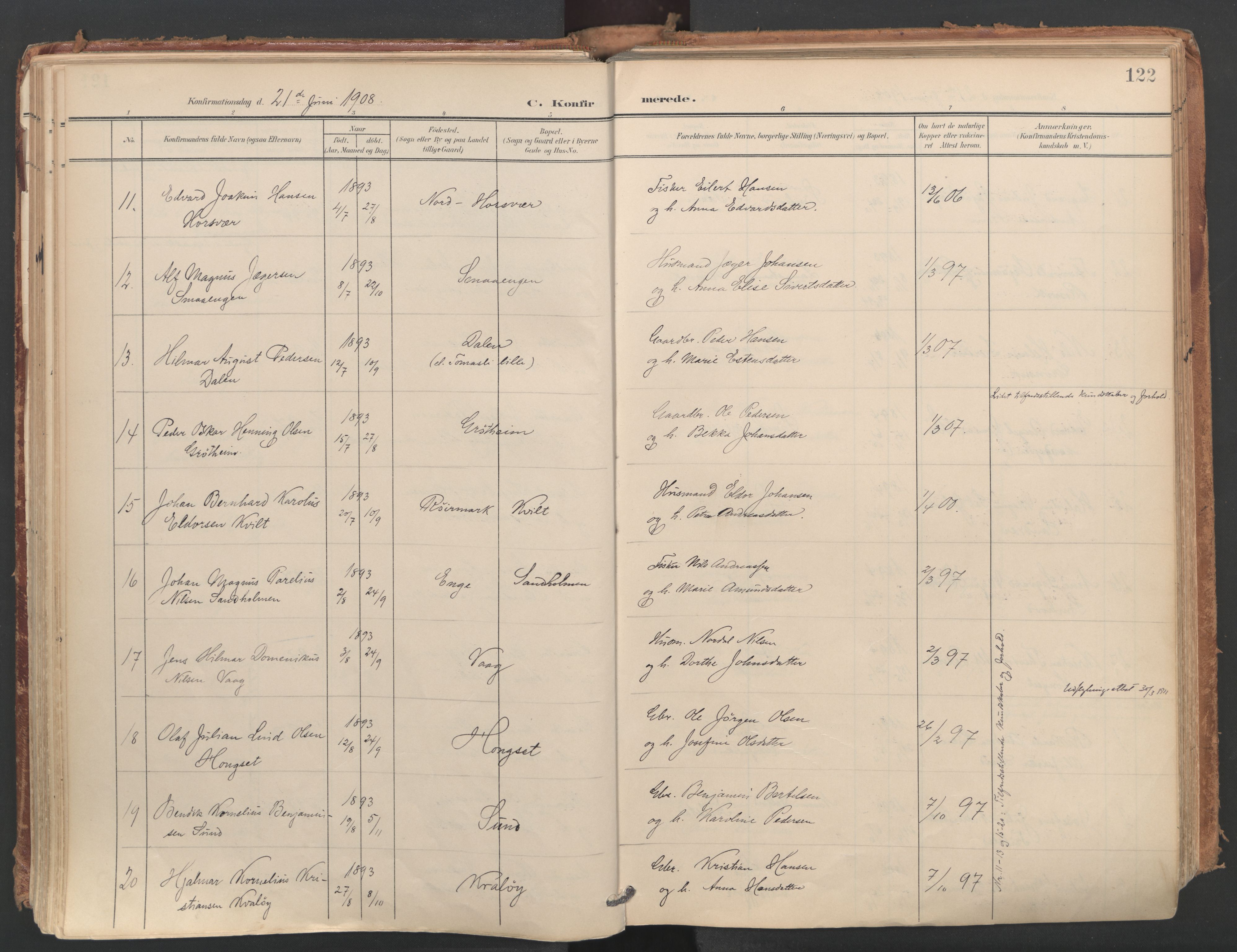 Ministerialprotokoller, klokkerbøker og fødselsregistre - Nordland, AV/SAT-A-1459/812/L0180: Parish register (official) no. 812A09, 1901-1915, p. 122