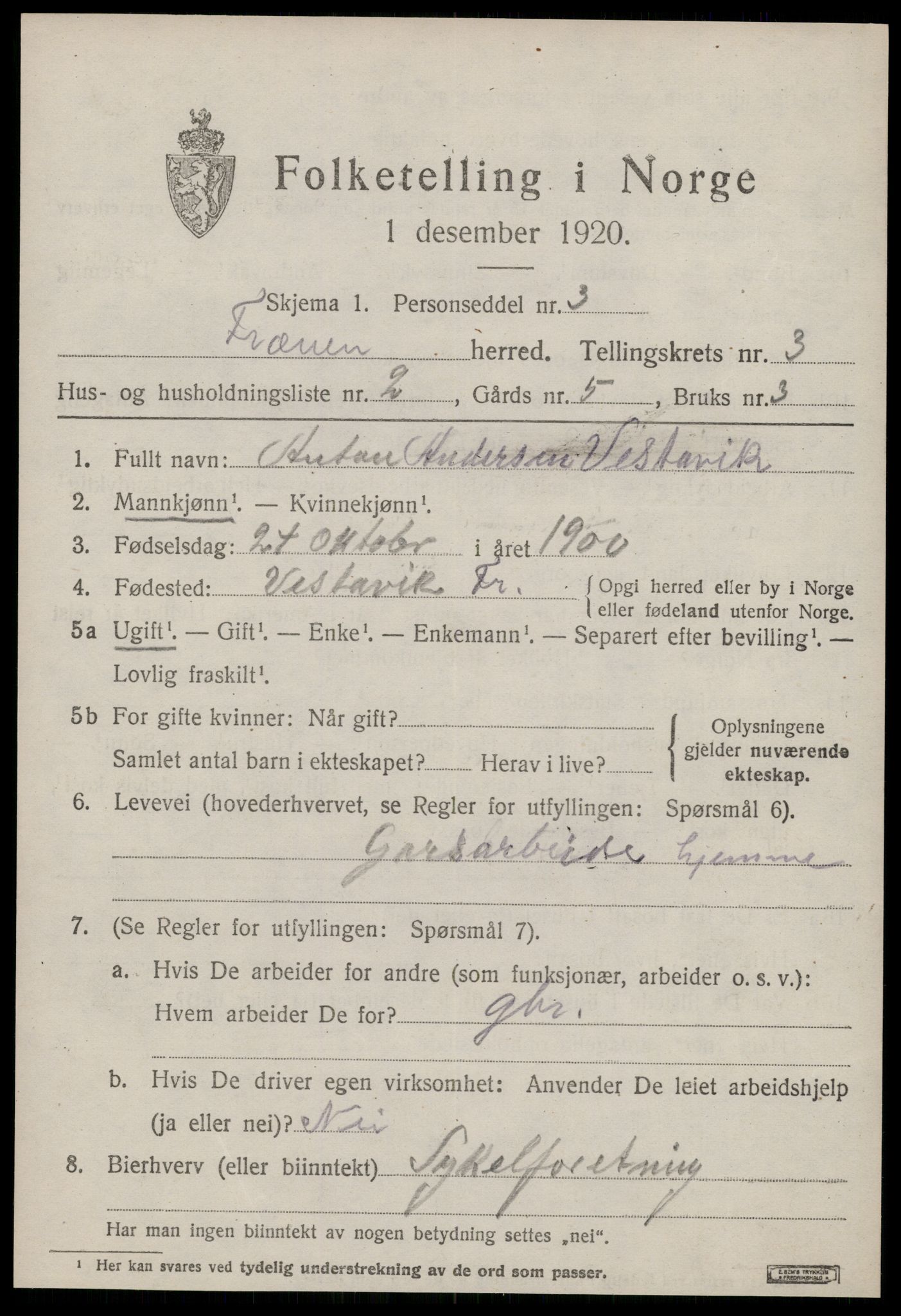 SAT, 1920 census for Fræna, 1920, p. 2329
