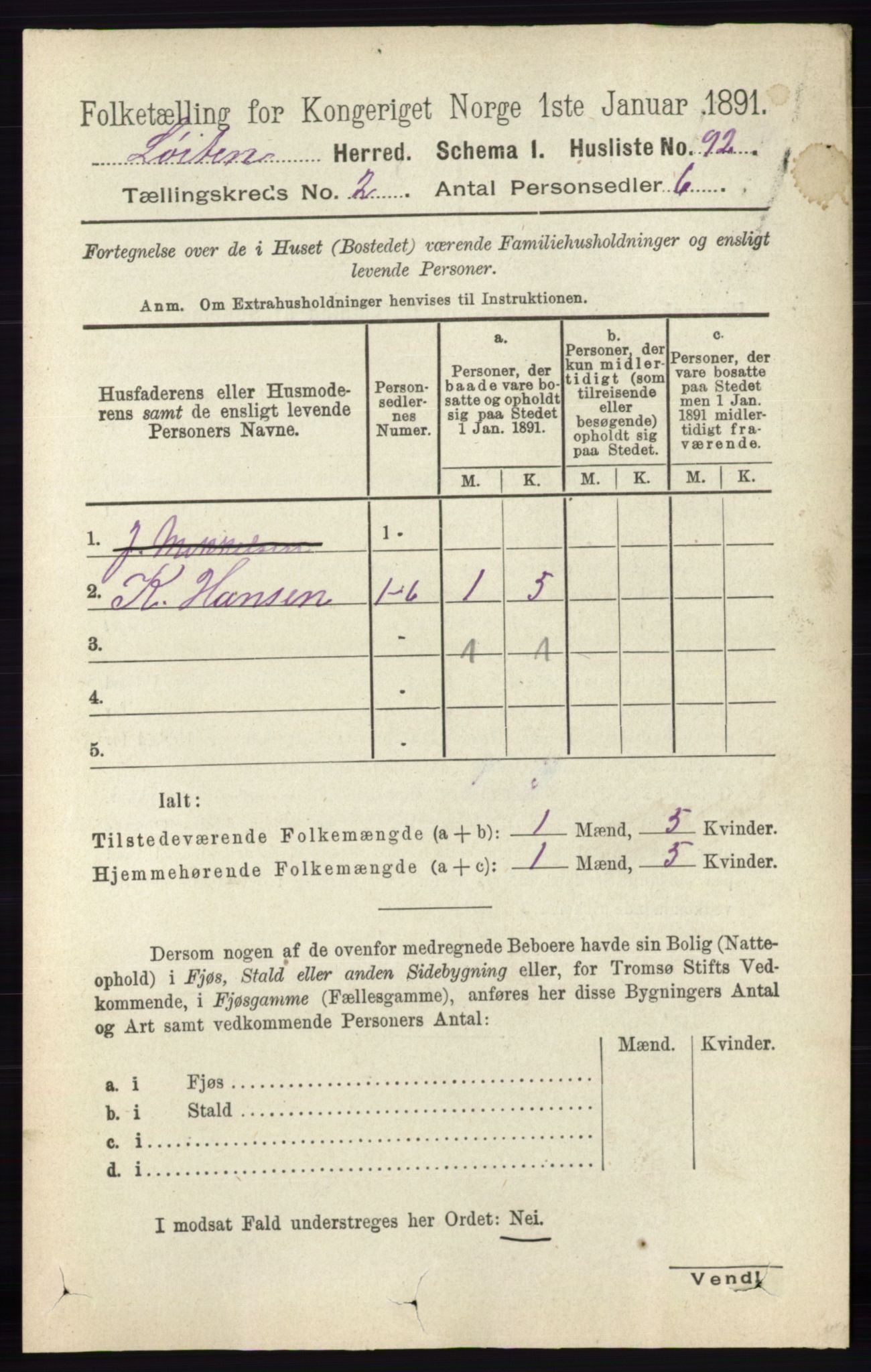 RA, 1891 census for 0415 Løten, 1891, p. 1464