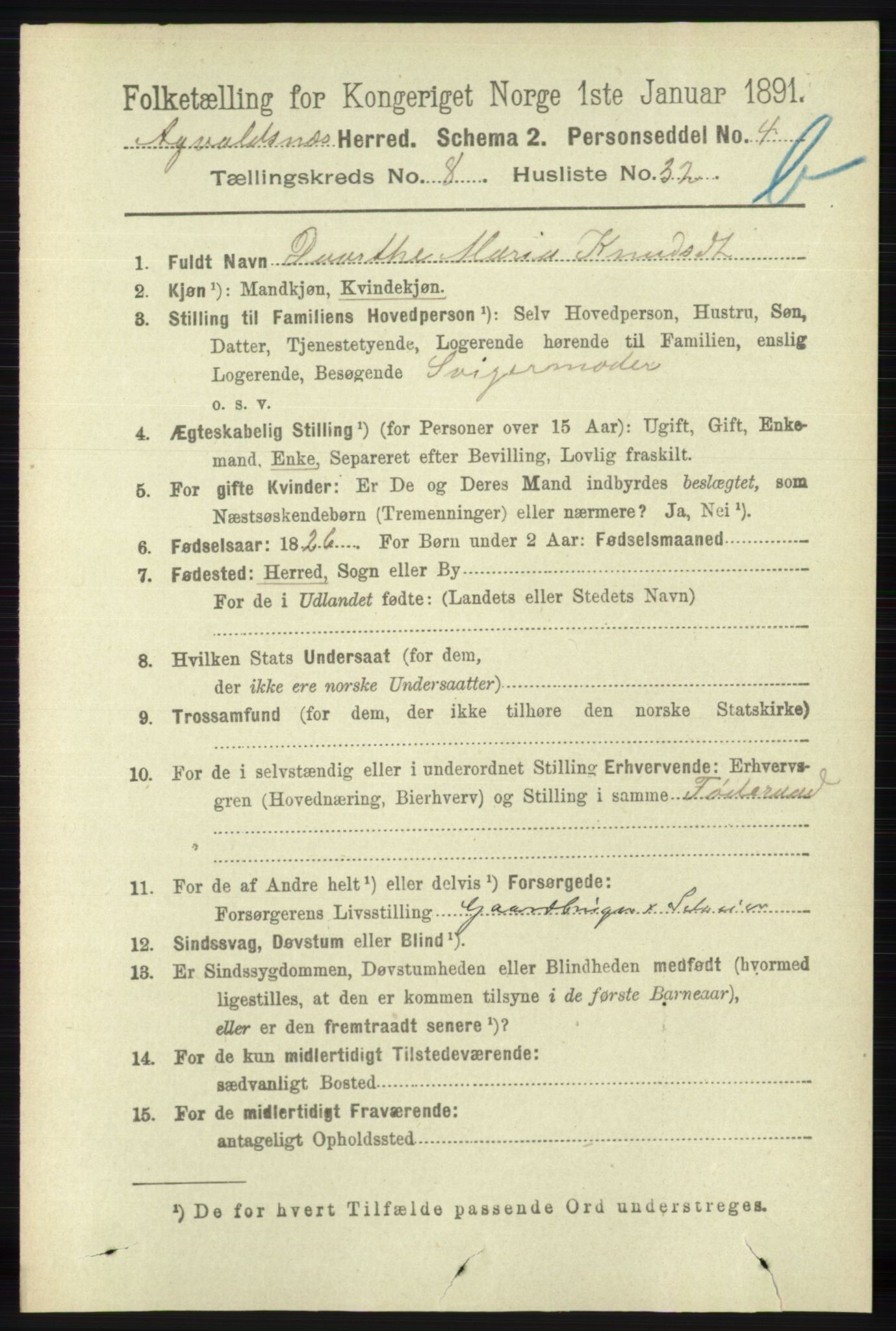 RA, 1891 census for 1147 Avaldsnes, 1891, p. 4365