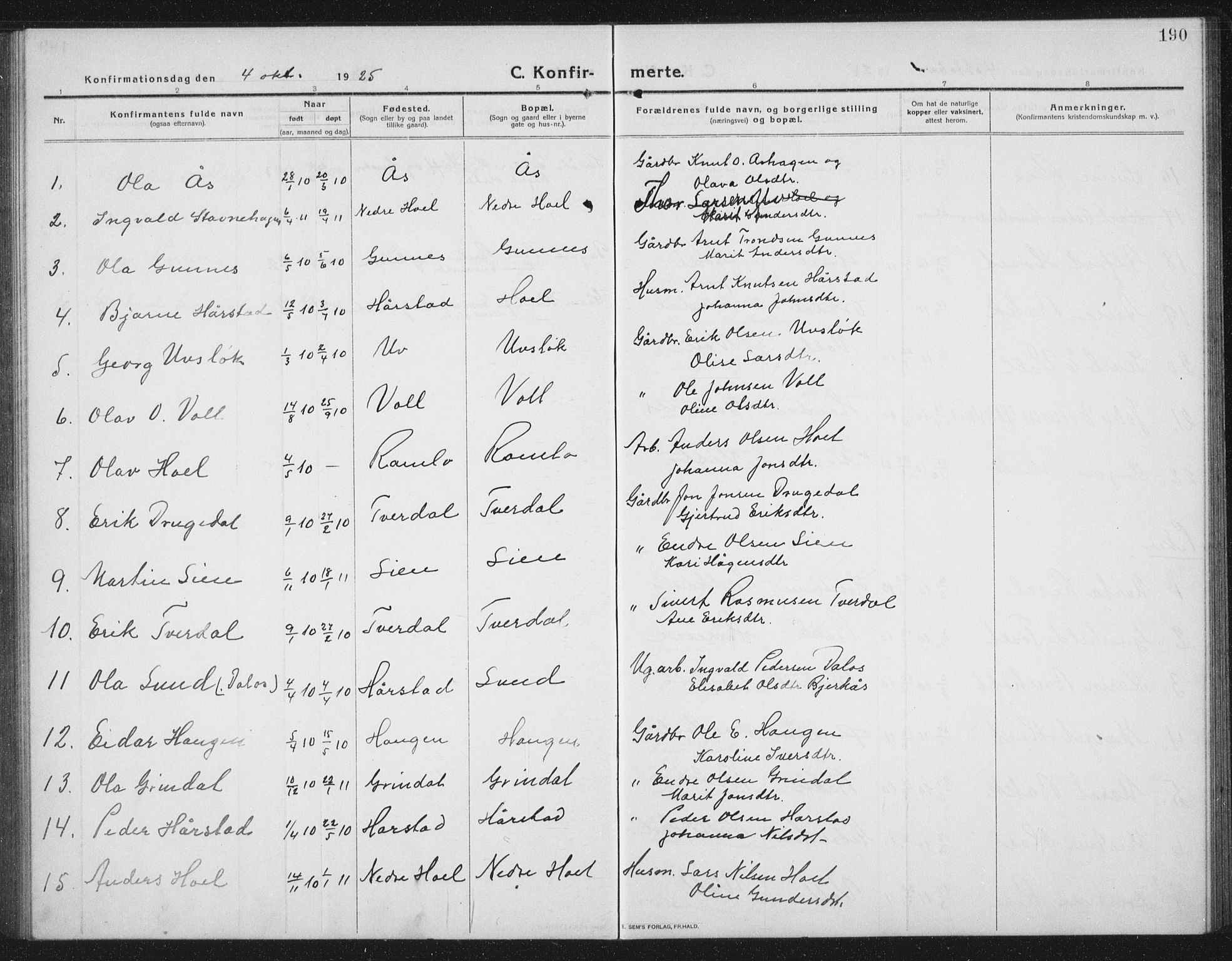 Ministerialprotokoller, klokkerbøker og fødselsregistre - Sør-Trøndelag, SAT/A-1456/674/L0877: Parish register (copy) no. 674C04, 1913-1940, p. 190