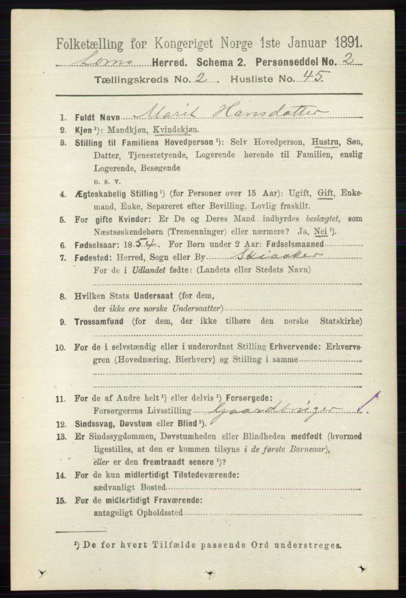 RA, 1891 census for 0514 Lom, 1891, p. 1089