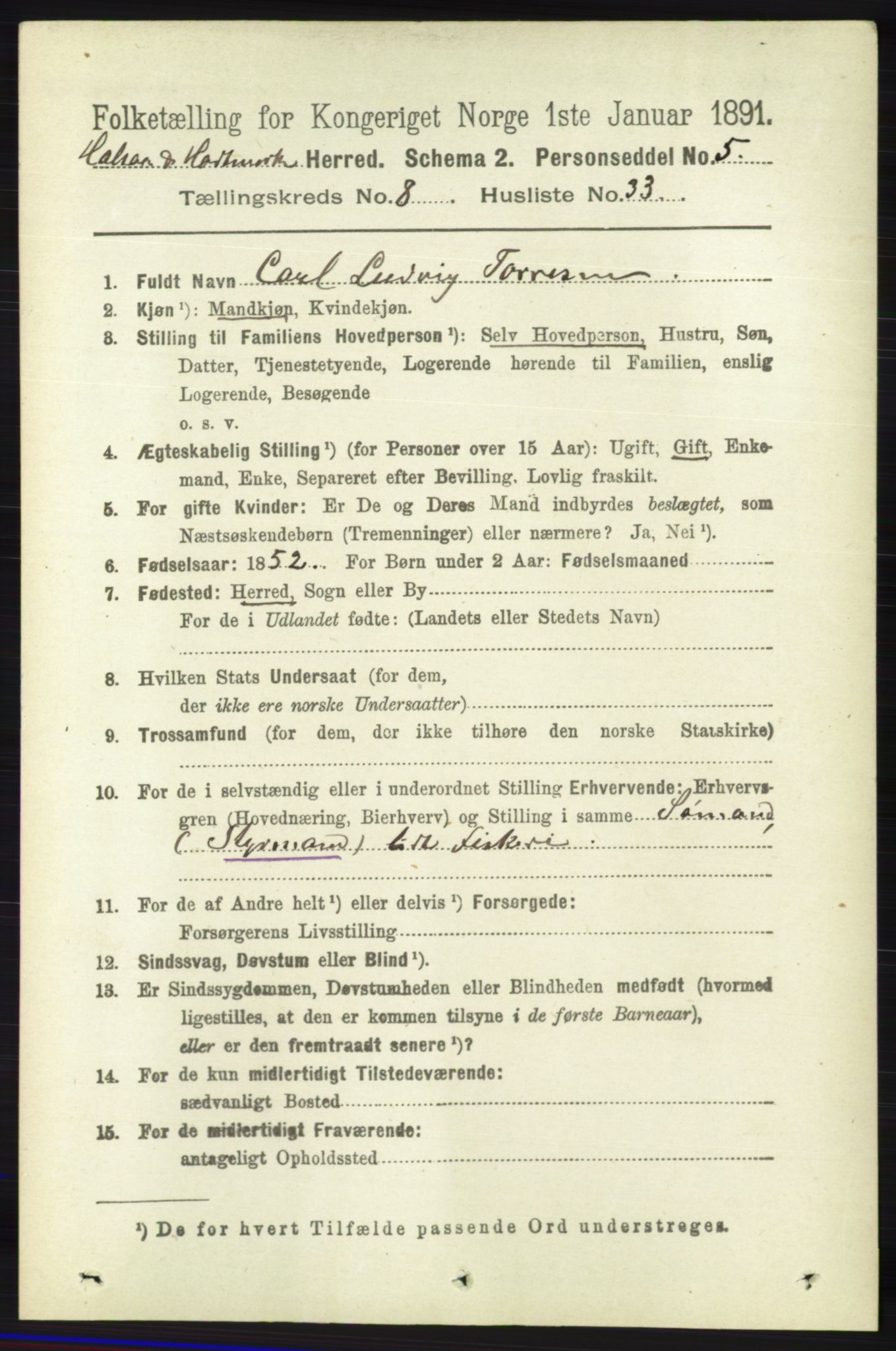 RA, 1891 census for 1019 Halse og Harkmark, 1891, p. 3423