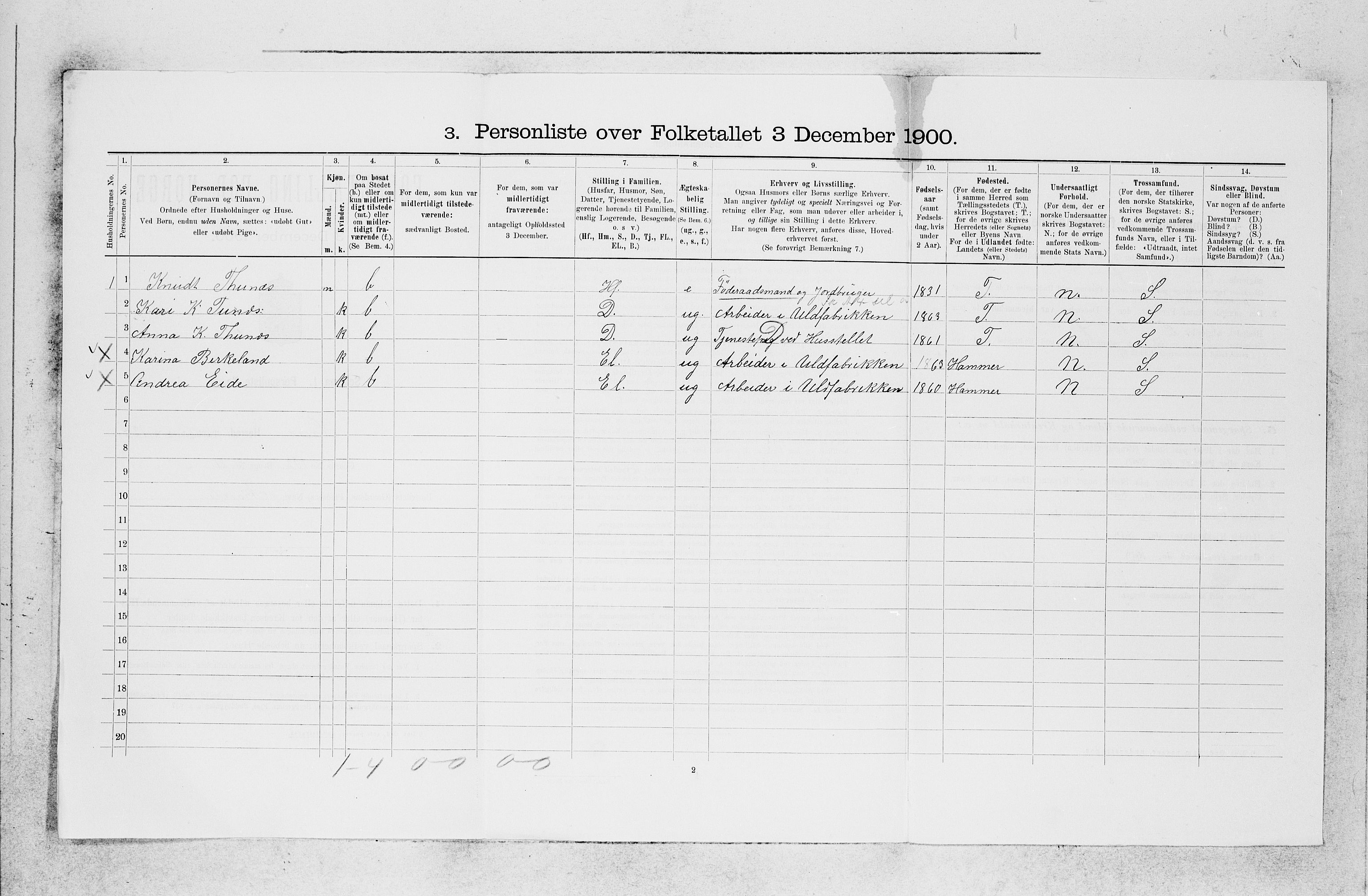SAB, 1900 census for Haus, 1900, p. 1252