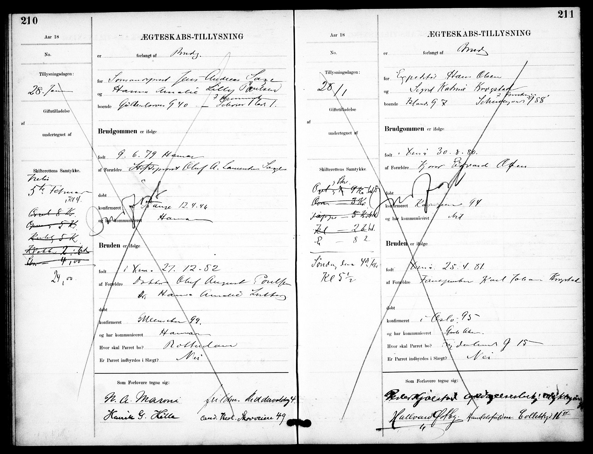 Garnisonsmenigheten Kirkebøker, SAO/A-10846/H/Ha/L0008: Banns register no. I 8, 1894-1908, p. 210-211