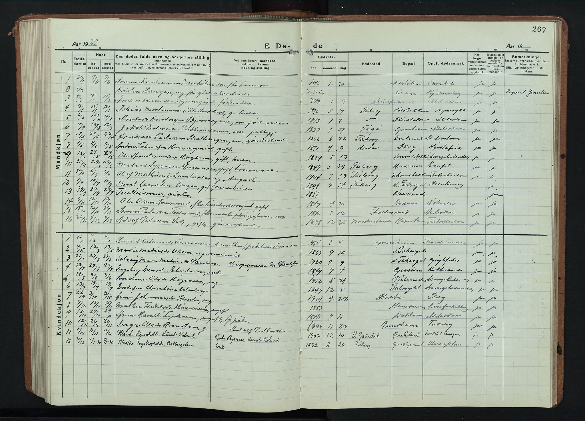 Fåberg prestekontor, SAH/PREST-086/H/Ha/Hab/L0014: Parish register (copy) no. 14, 1922-1946, p. 267