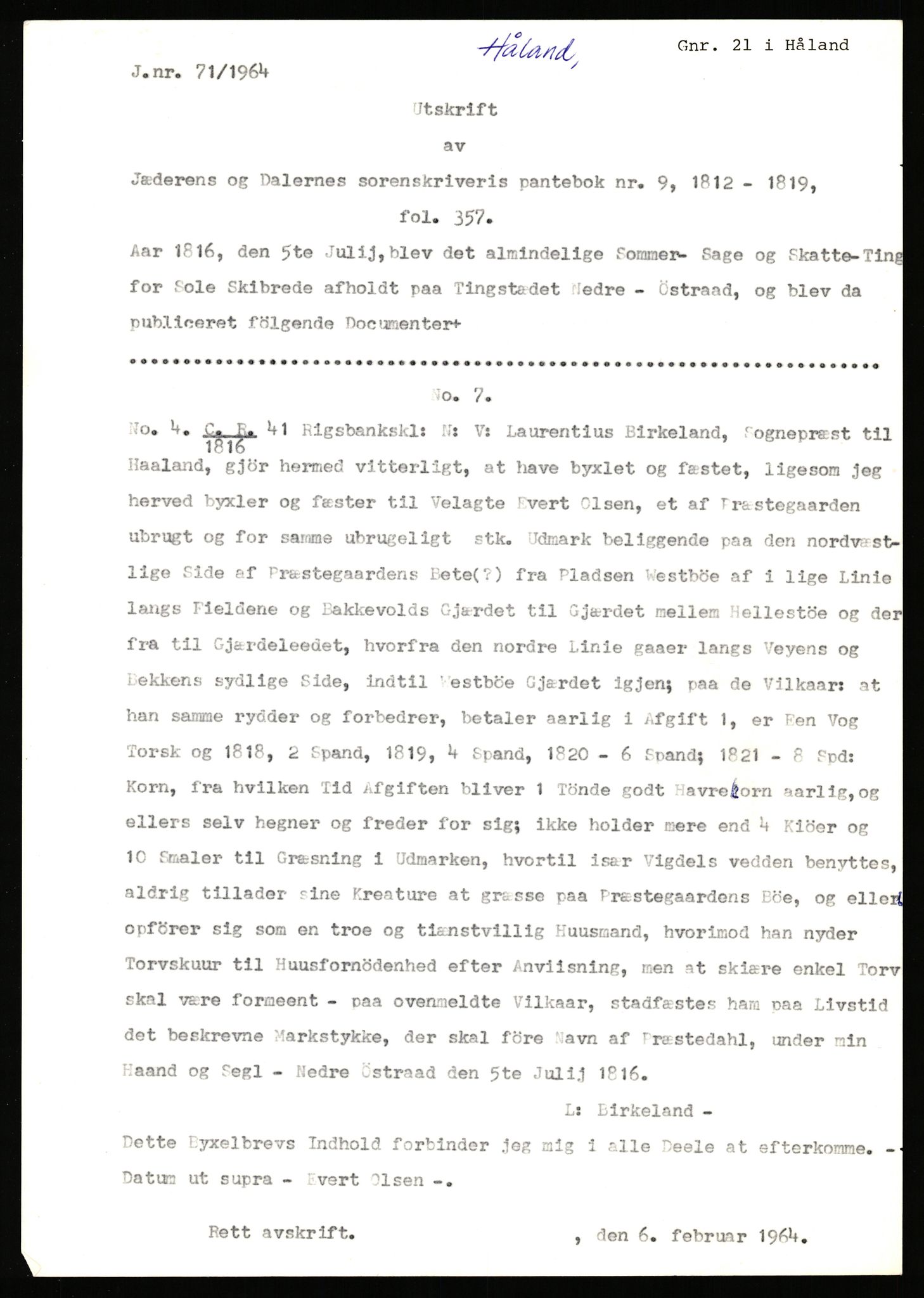 Statsarkivet i Stavanger, SAST/A-101971/03/Y/Yj/L0042: Avskrifter sortert etter gårdsnavn: Høle - Håland vestre, 1750-1930, p. 568