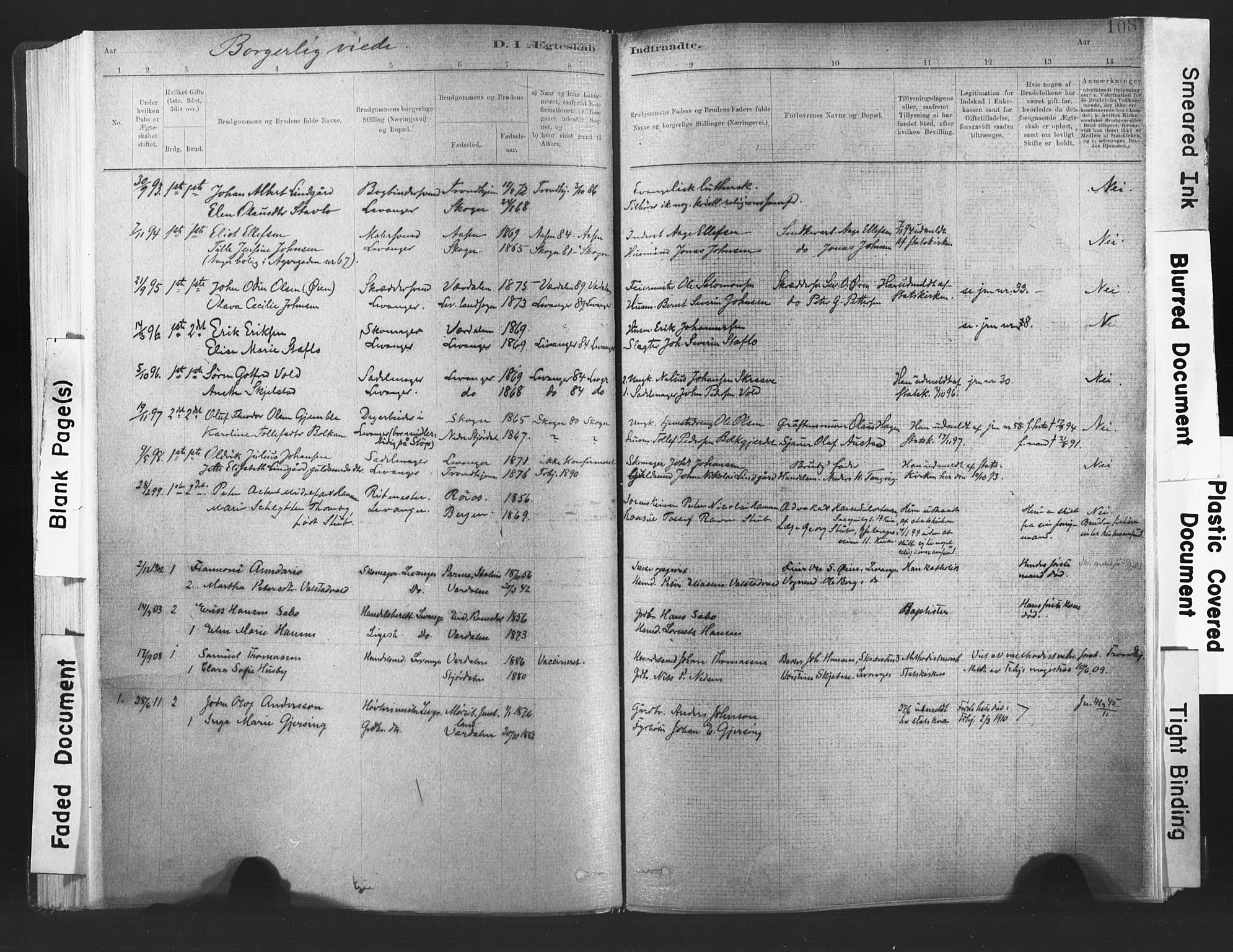 Ministerialprotokoller, klokkerbøker og fødselsregistre - Nord-Trøndelag, AV/SAT-A-1458/720/L0189: Parish register (official) no. 720A05, 1880-1911, p. 108