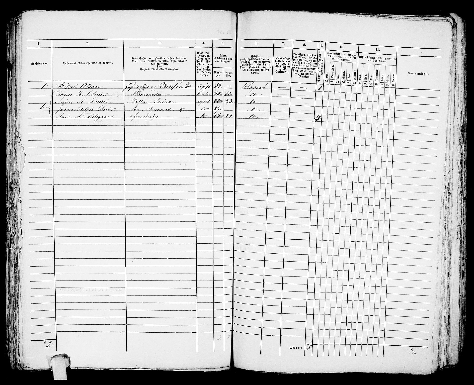 RA, 1865 census for Kragerø/Kragerø, 1865, p. 1069