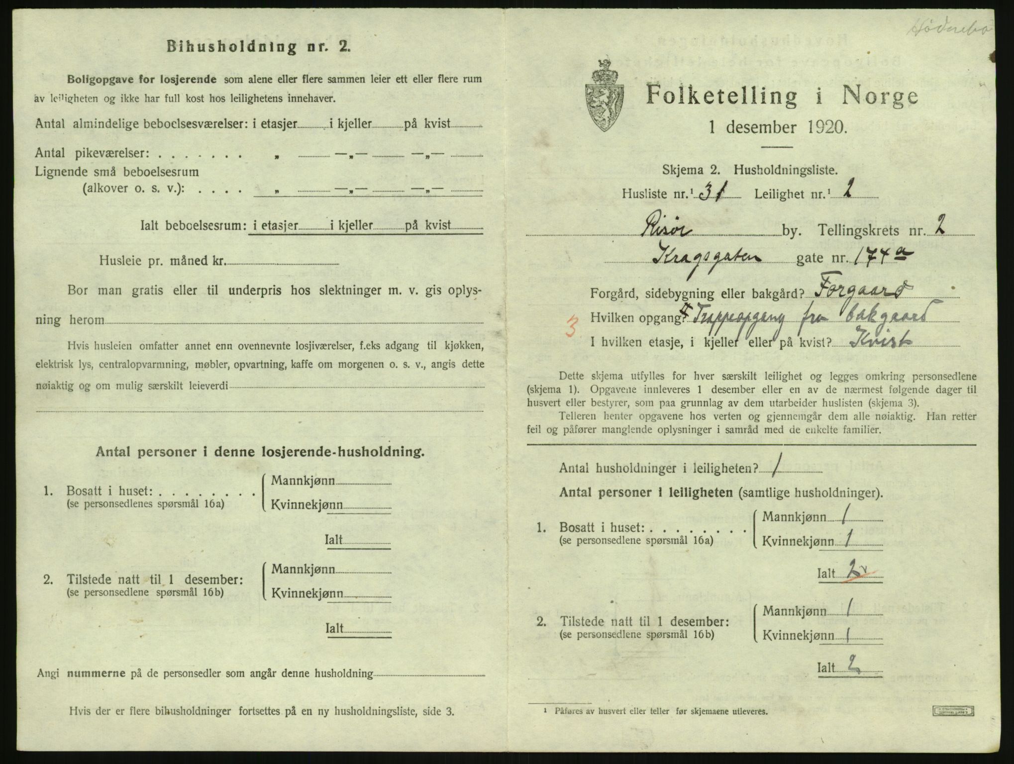 SAK, 1920 census for Risør, 1920, p. 2025
