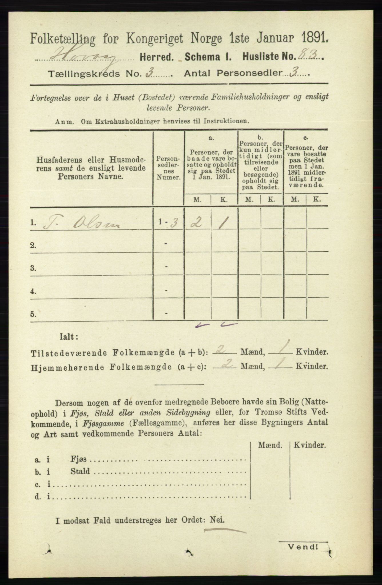 RA, 1891 census for 0927 Høvåg, 1891, p. 1001