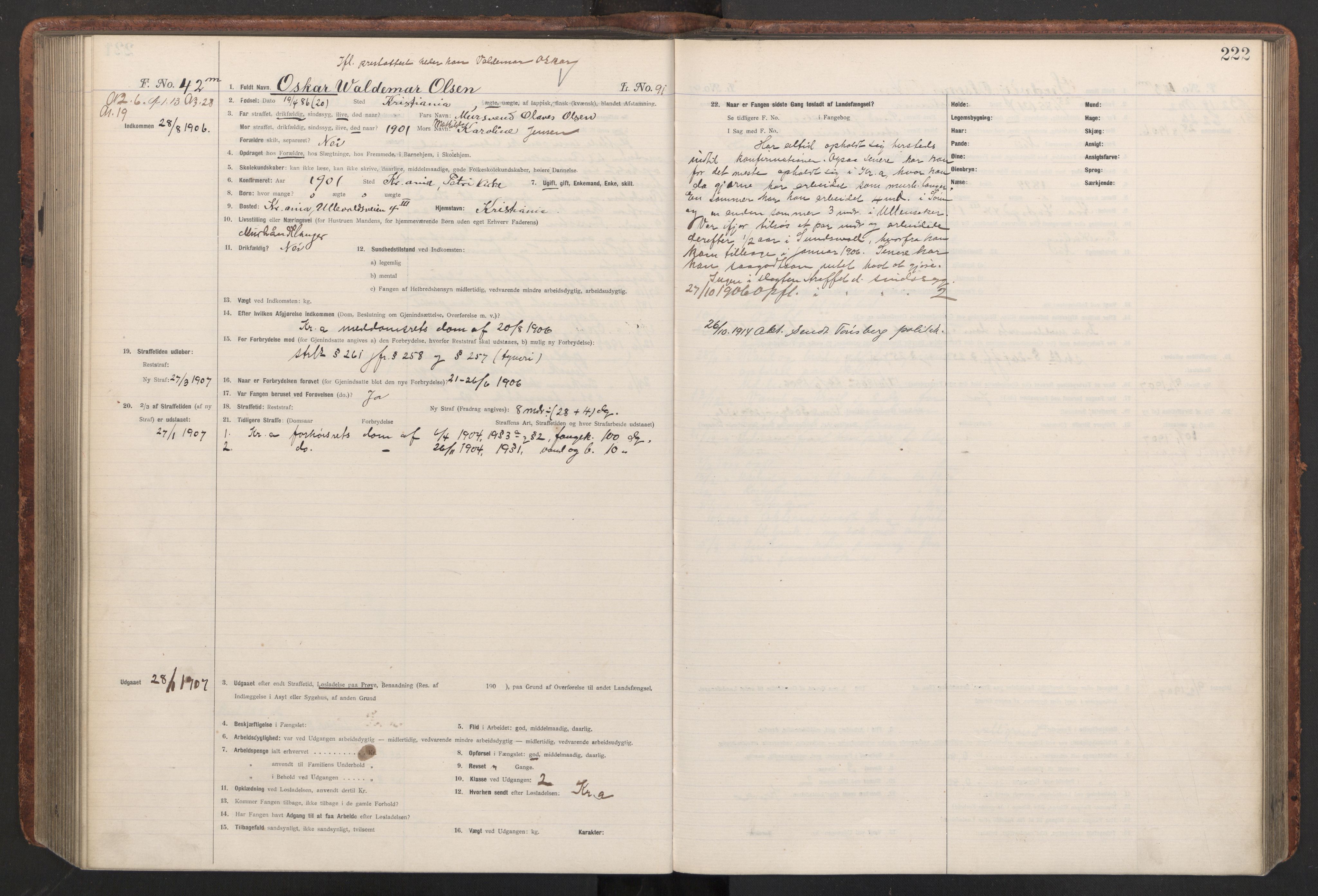 Botsfengslet, AV/RA-S-1539/D/Db/Dbb/L0040: 821l - 171m, 1905-1907, p. 222