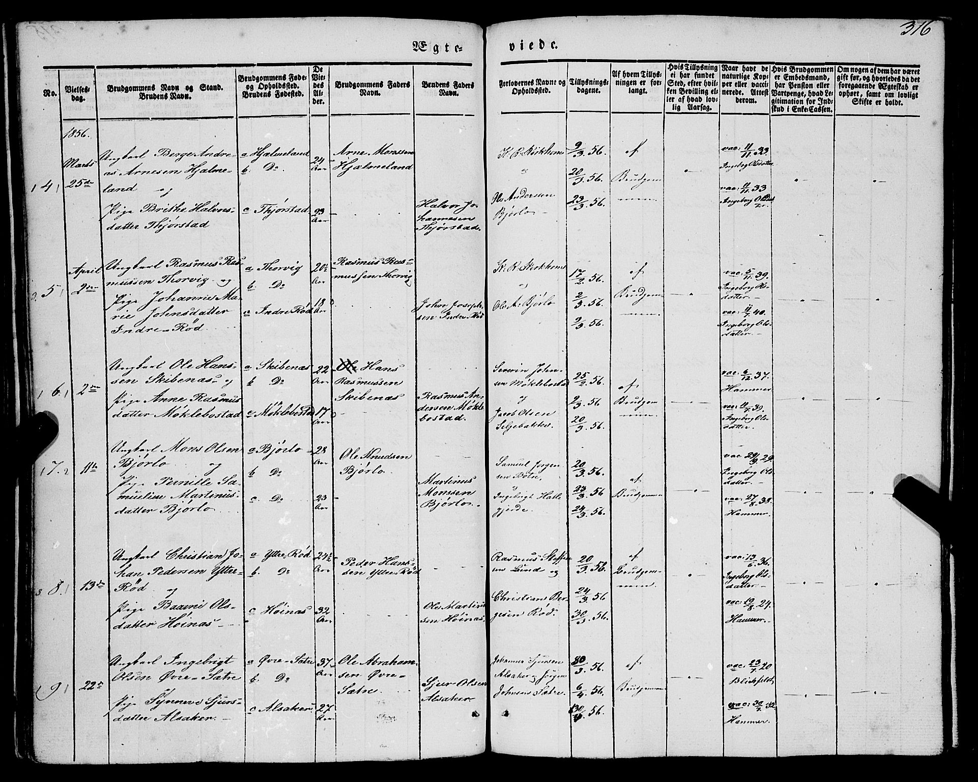 Eid sokneprestembete, AV/SAB-A-82301/H/Haa/Haaa/L0007: Parish register (official) no. A 7, 1844-1858, p. 316