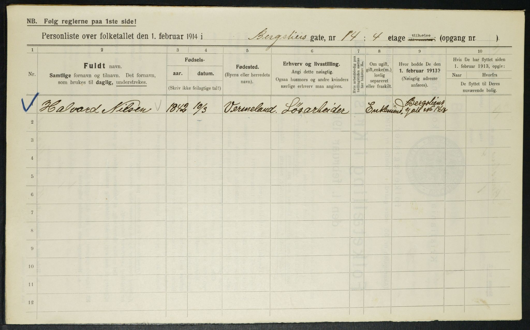 OBA, Municipal Census 1914 for Kristiania, 1914, p. 4322