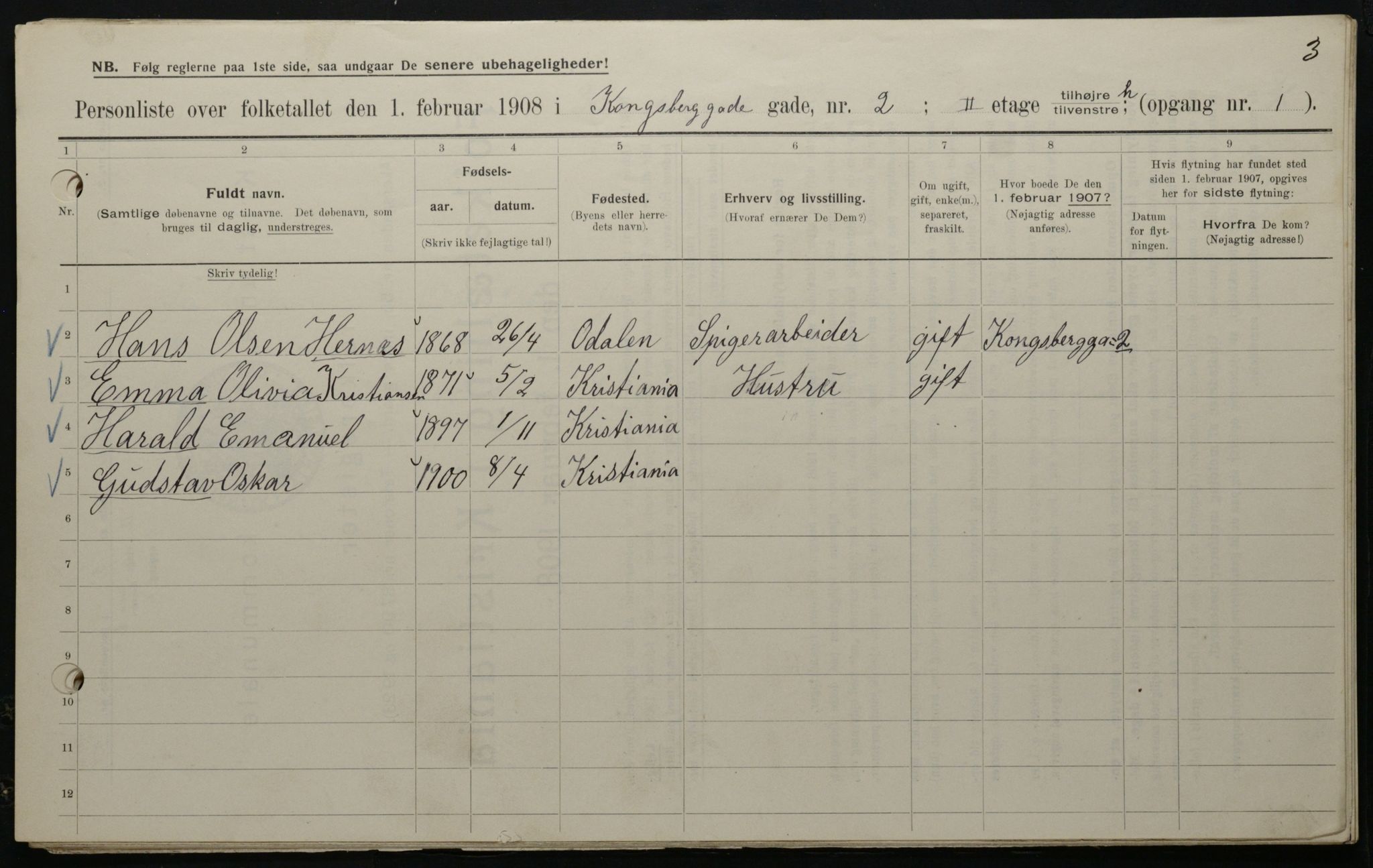 OBA, Municipal Census 1908 for Kristiania, 1908, p. 47138