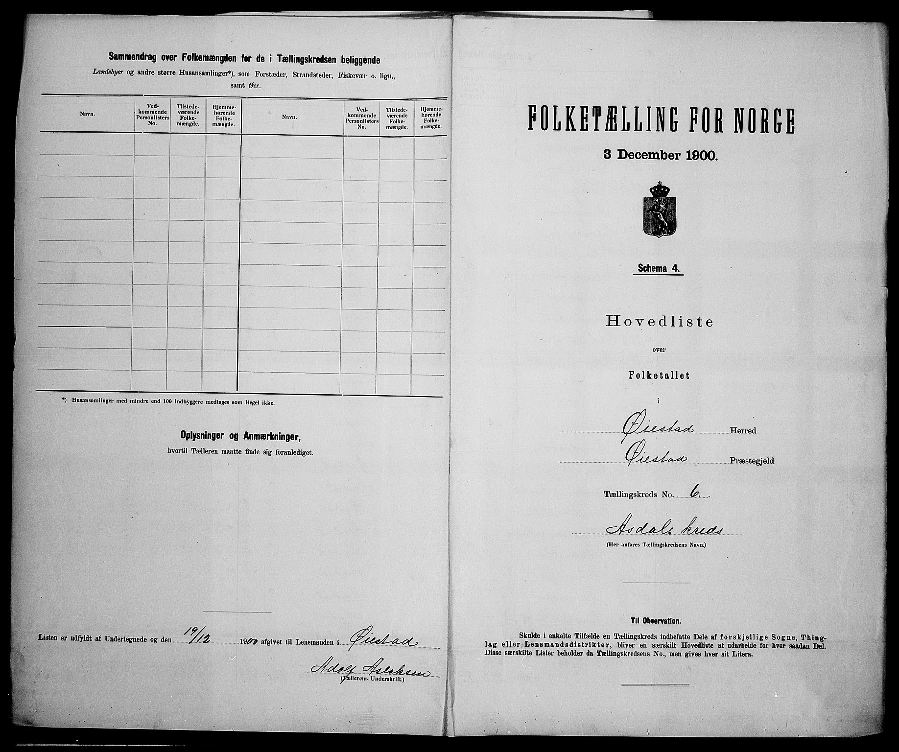SAK, 1900 census for Øyestad, 1900, p. 30