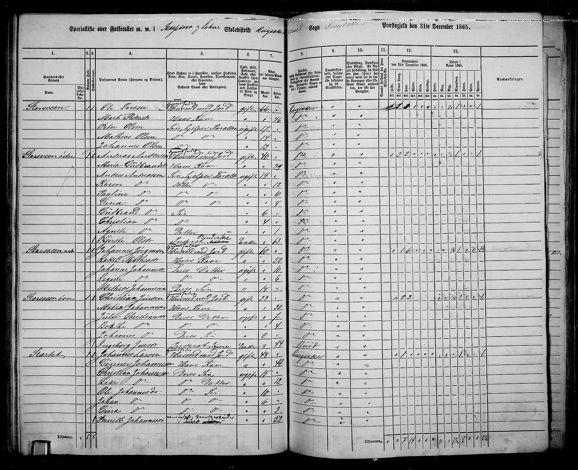 RA, 1865 census for Ringsaker, 1865, p. 149