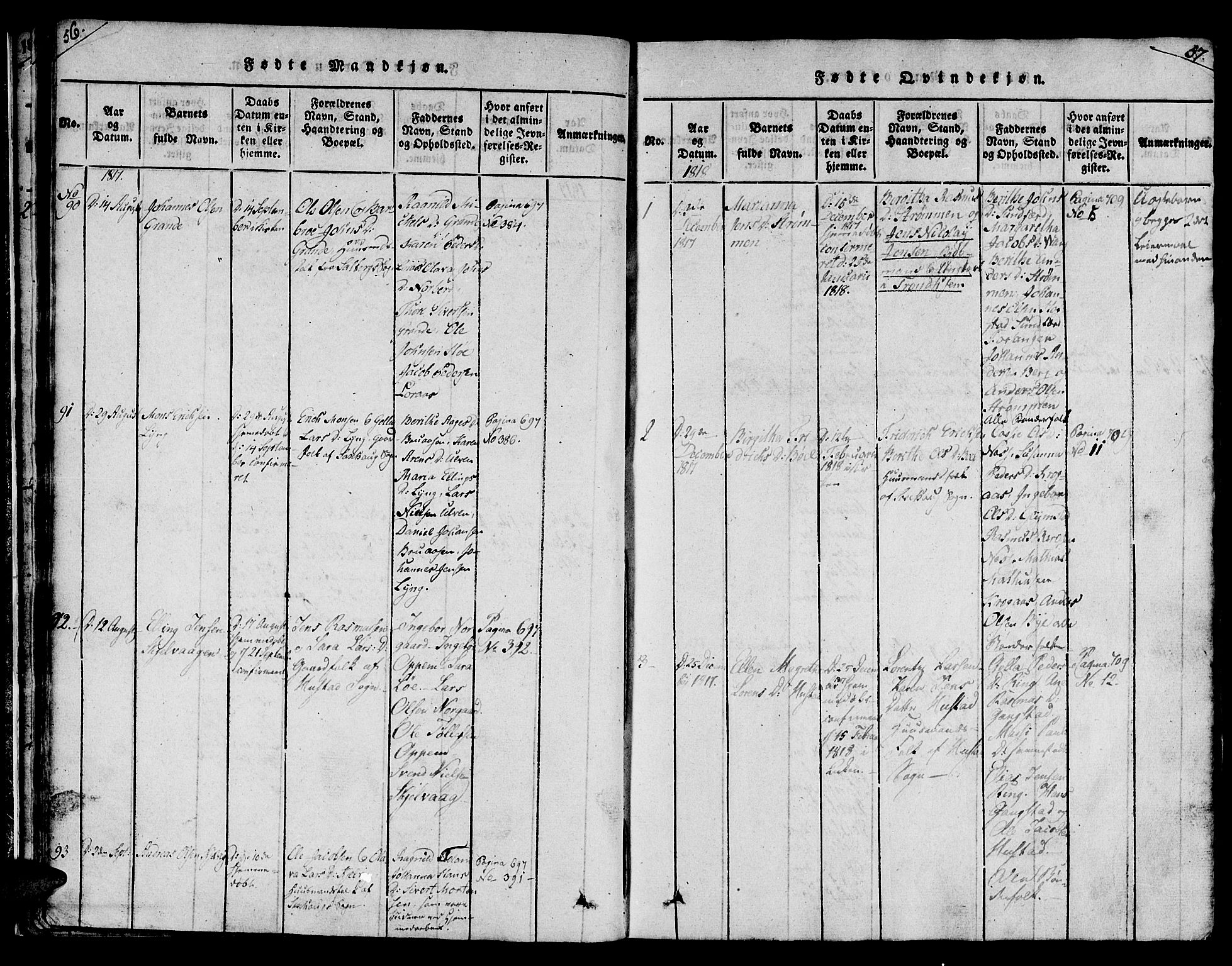Ministerialprotokoller, klokkerbøker og fødselsregistre - Nord-Trøndelag, SAT/A-1458/730/L0275: Parish register (official) no. 730A04, 1816-1822, p. 56-57