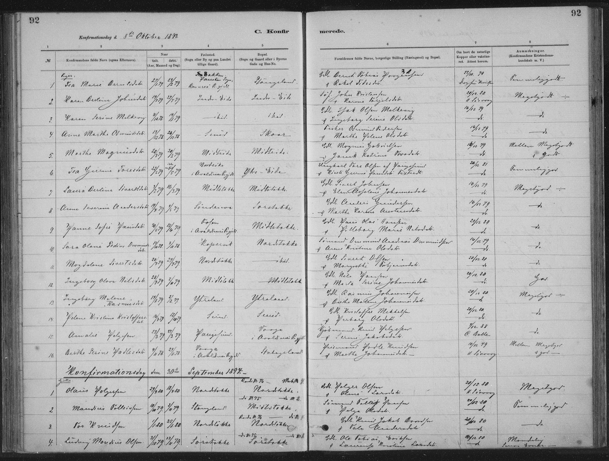 Kopervik sokneprestkontor, SAST/A-101850/H/Ha/Haa/L0002: Parish register (official) no. A 2, 1880-1912, p. 92